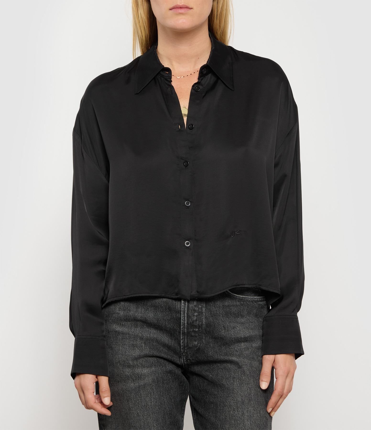 Ima Crop Black Satin Shirt