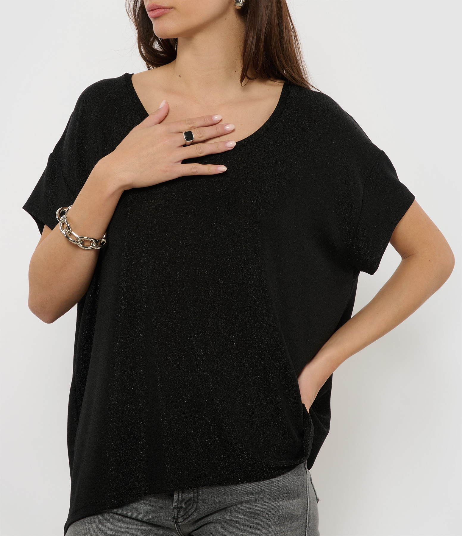 Bach Black Lurex Round-Neck T-shirt