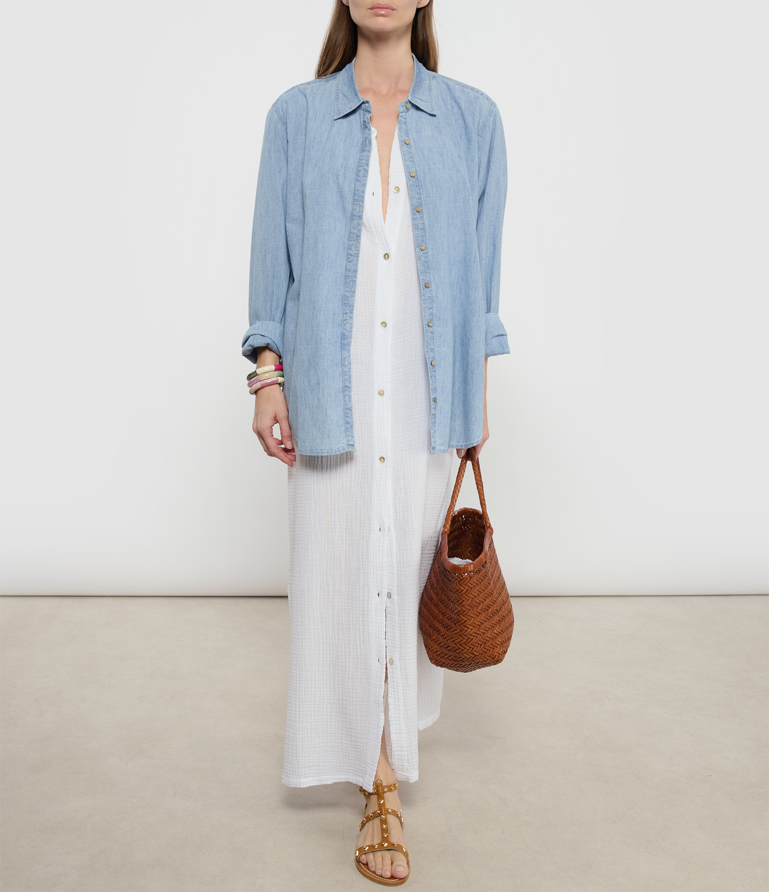 Halen White Cotton Gauze Shirt Dress