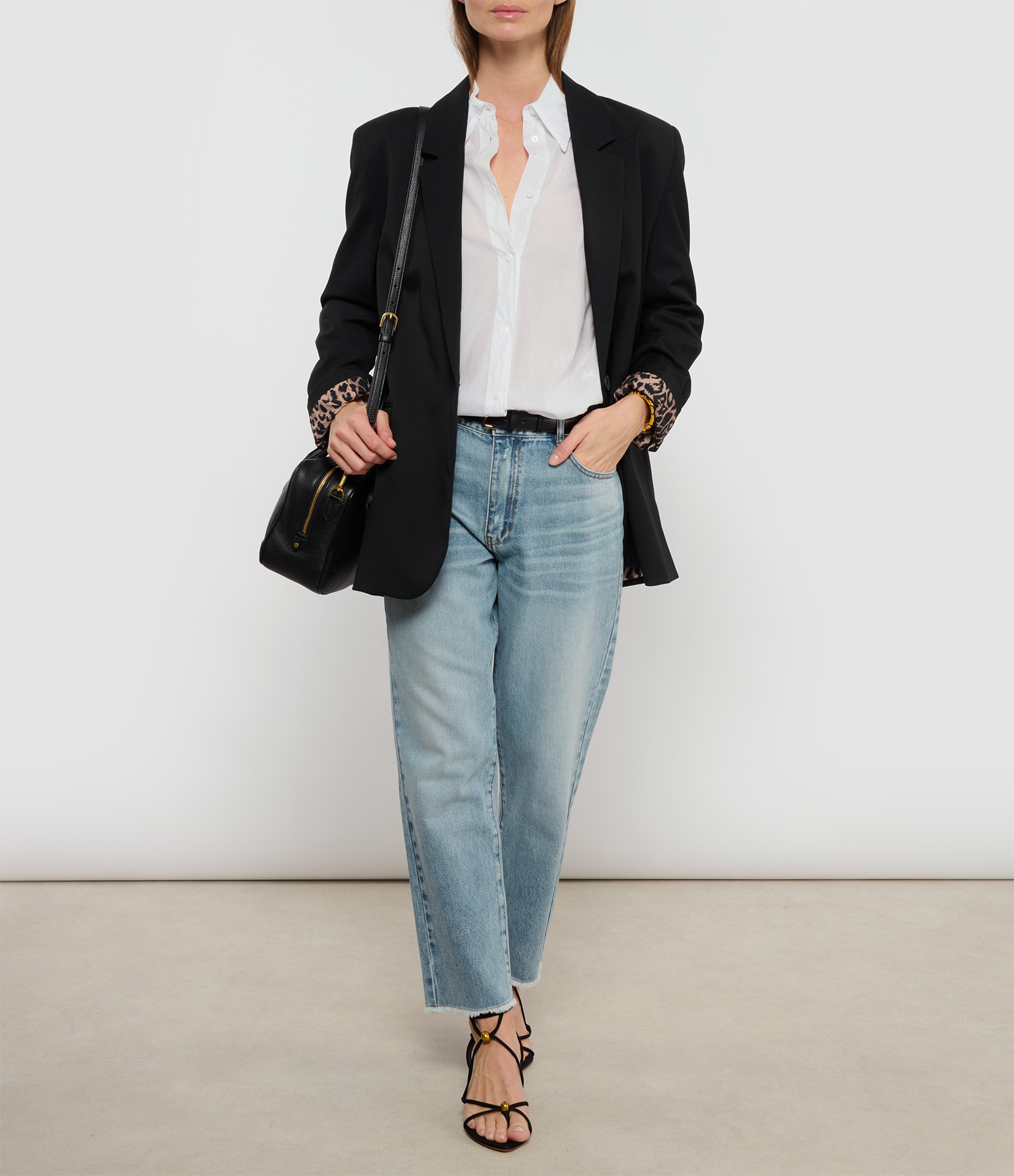 Kenzo Black Twill Blazer with Leopard-Print Lining