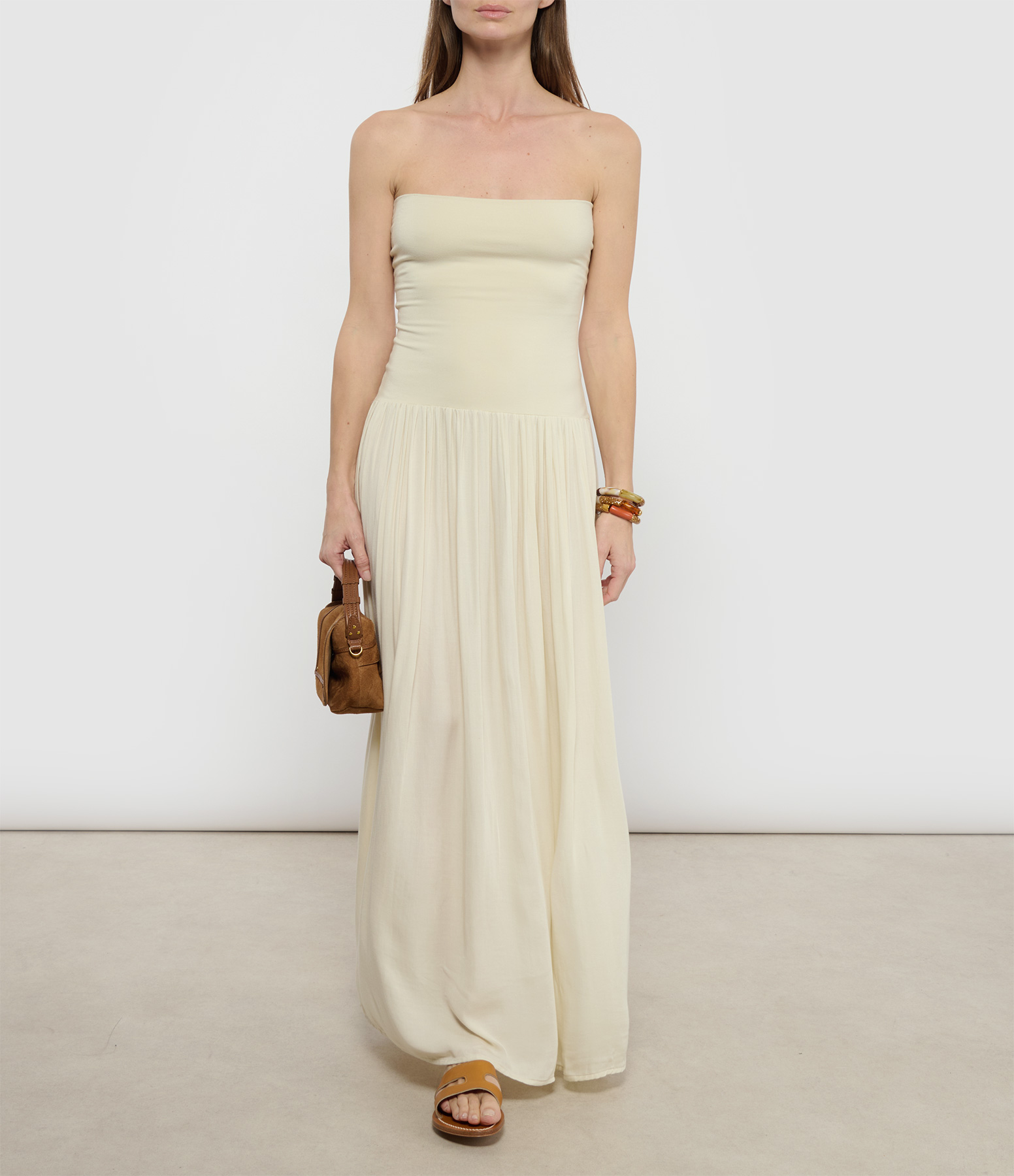 Lyv Two-Tone Sand-Coloured Strapless Dress