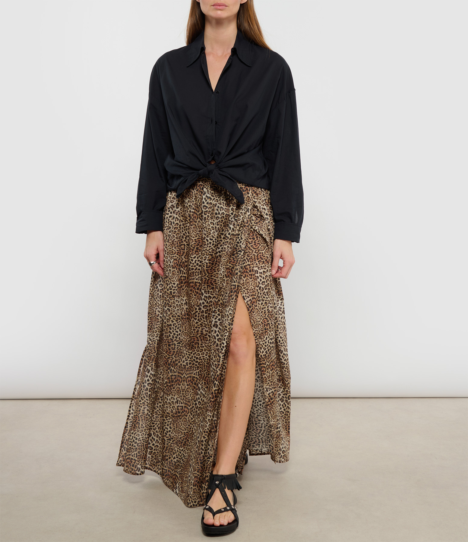Naja Wrap Skirt in Leopard-Print Voile Cotton