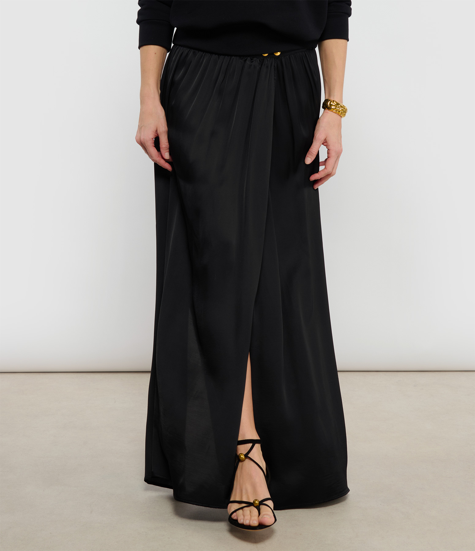 Naja Wrap Skirt in Black Satin