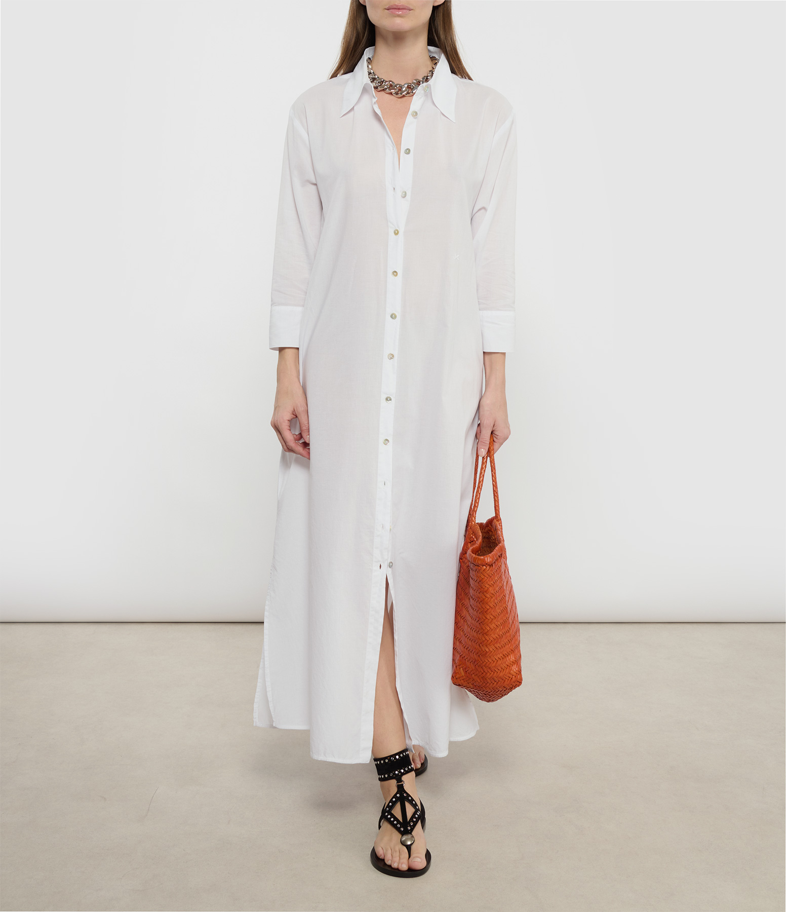 Nina White Cotton Voile Shirt Dress