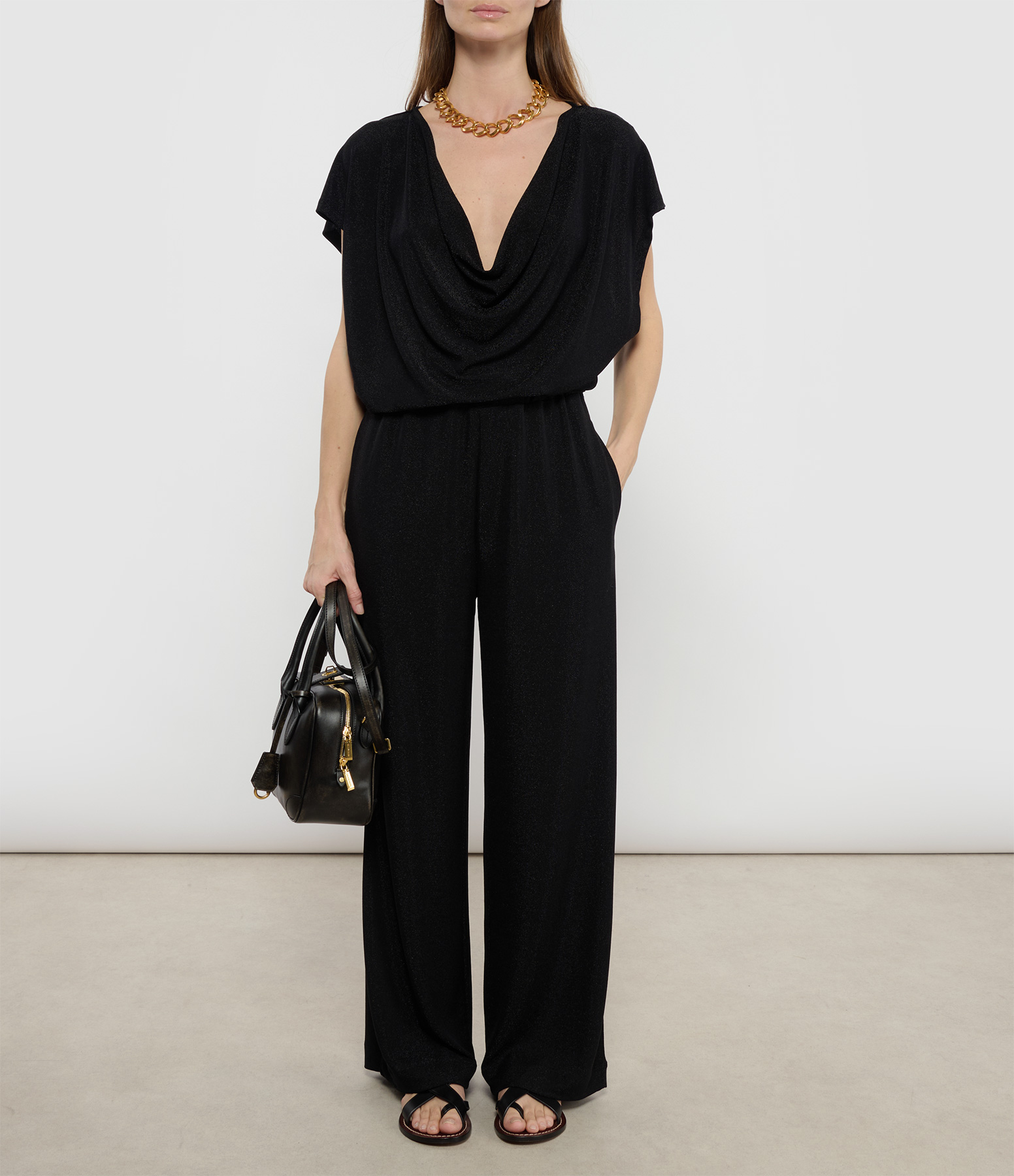 Noga Drop Jersey Top in Black Lurex