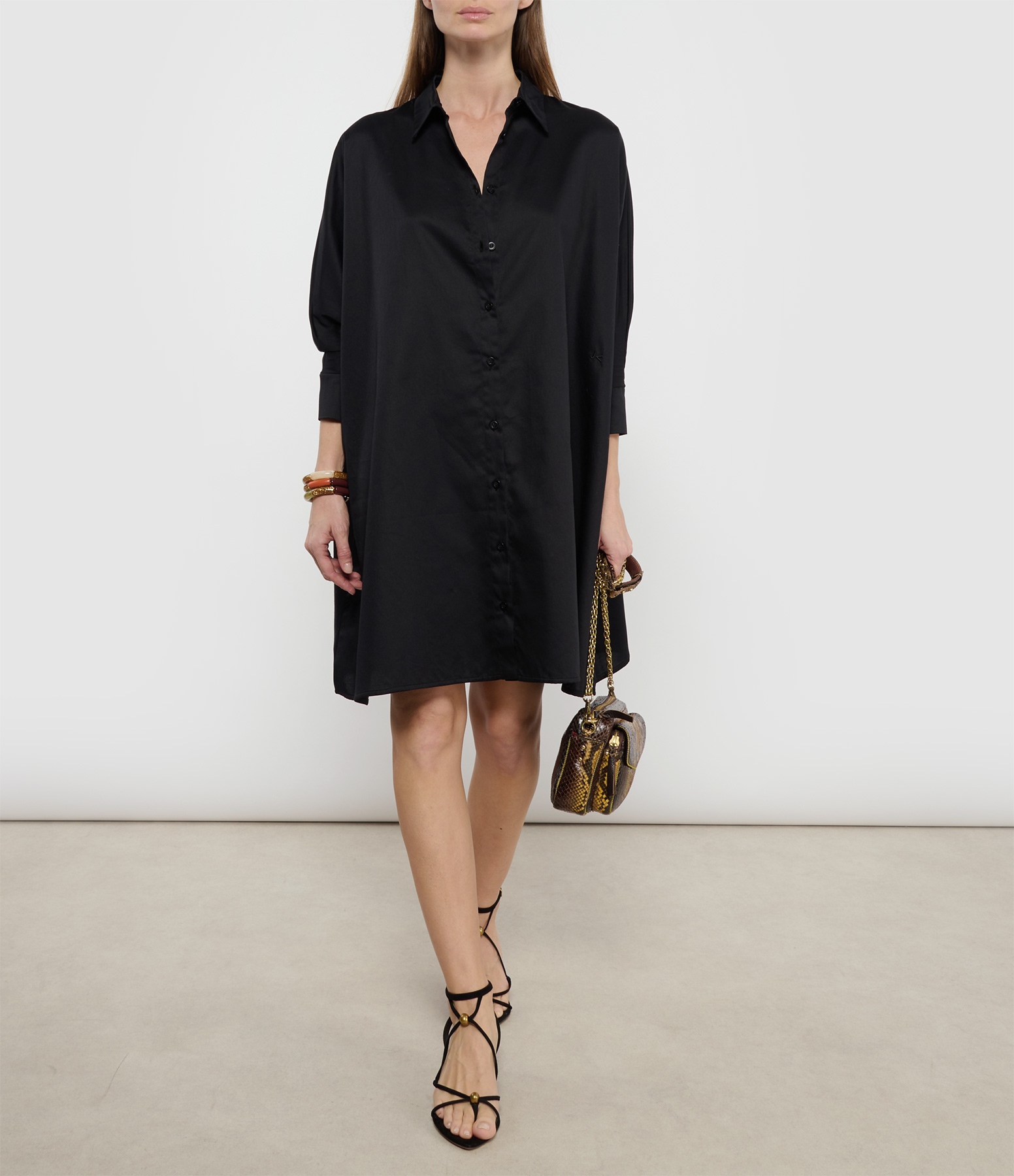 Noli Cotton Satin Poplin Shirt Dress – Black