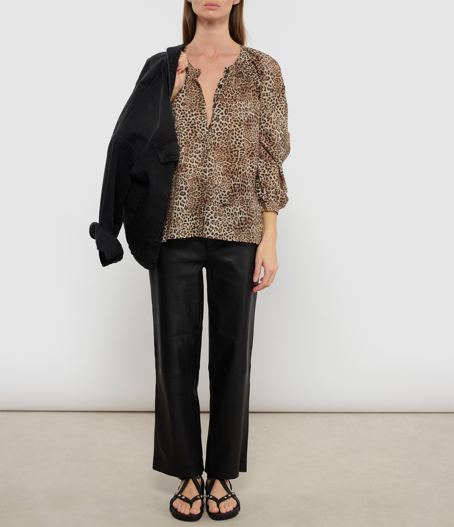 Nora Voile Cotton Leopard Print Blouse