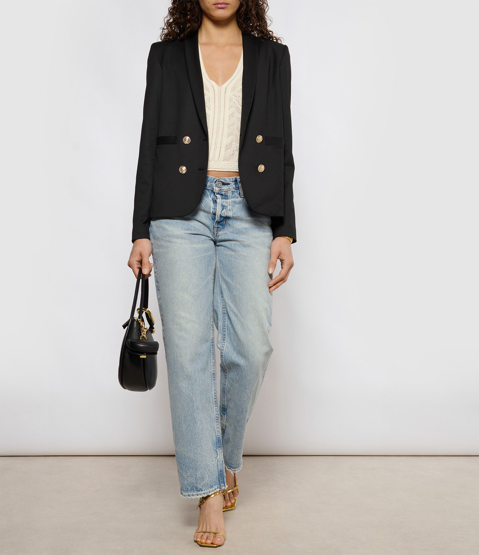 Jaki Blazer Jacket with Gold Buttons in Black Twill