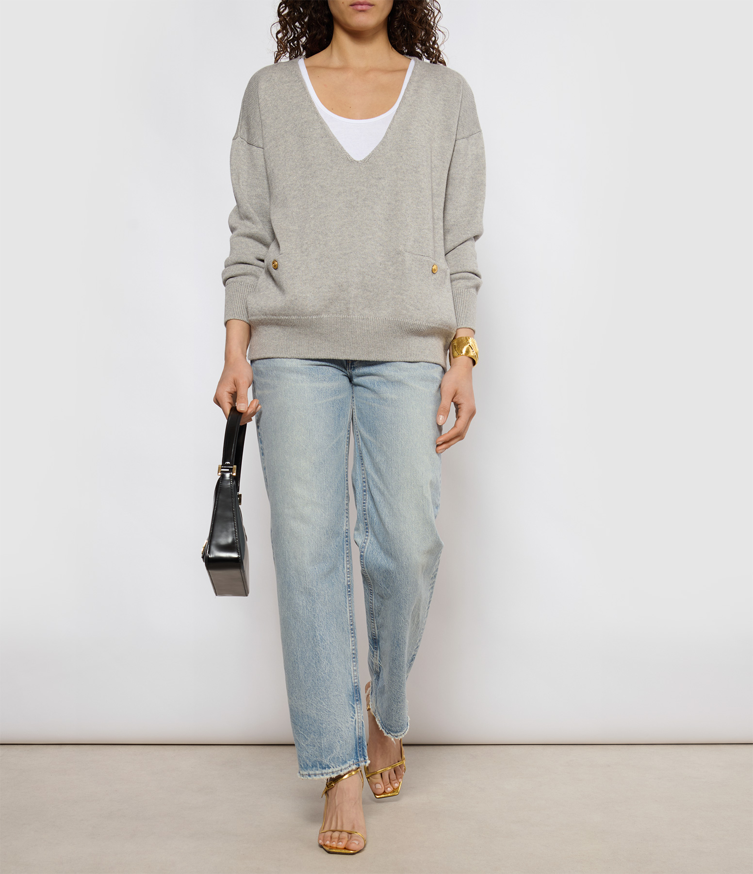 Nacy V Drop Light Grey Knitted Jumper