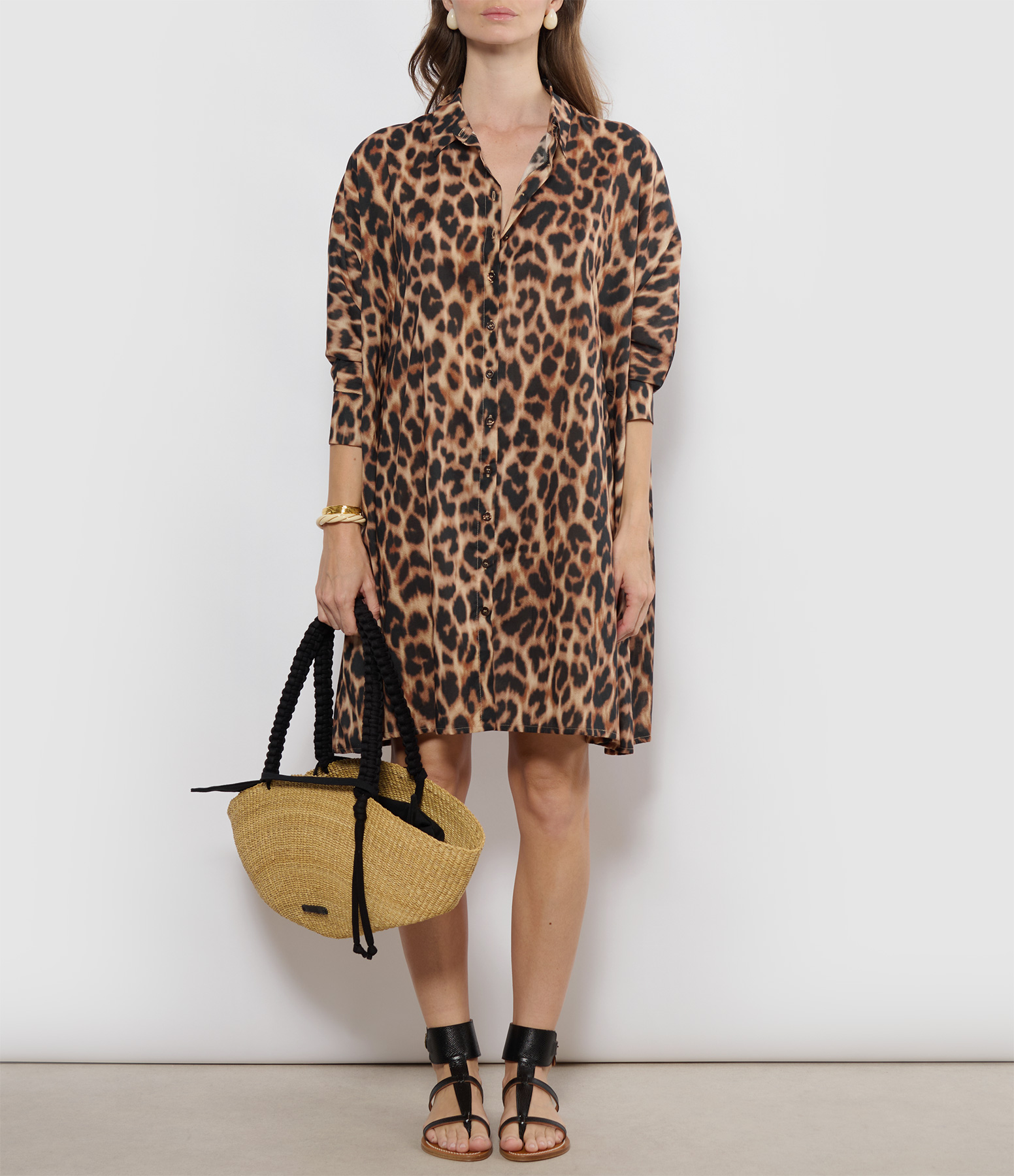 Noli Leopard-Print Cotton Voile Shirt Dress