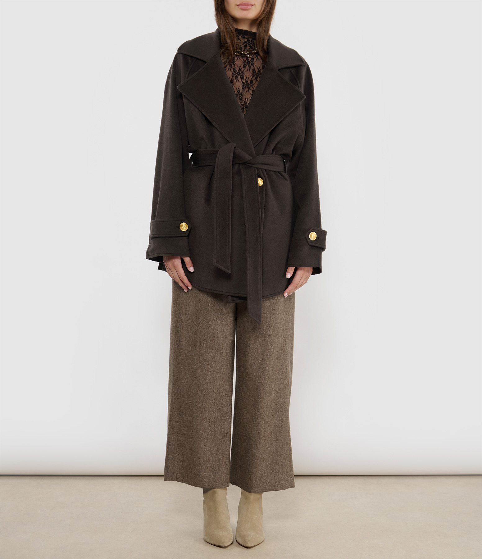 Odin Belted Chocolate Wool and Cashmere Coat