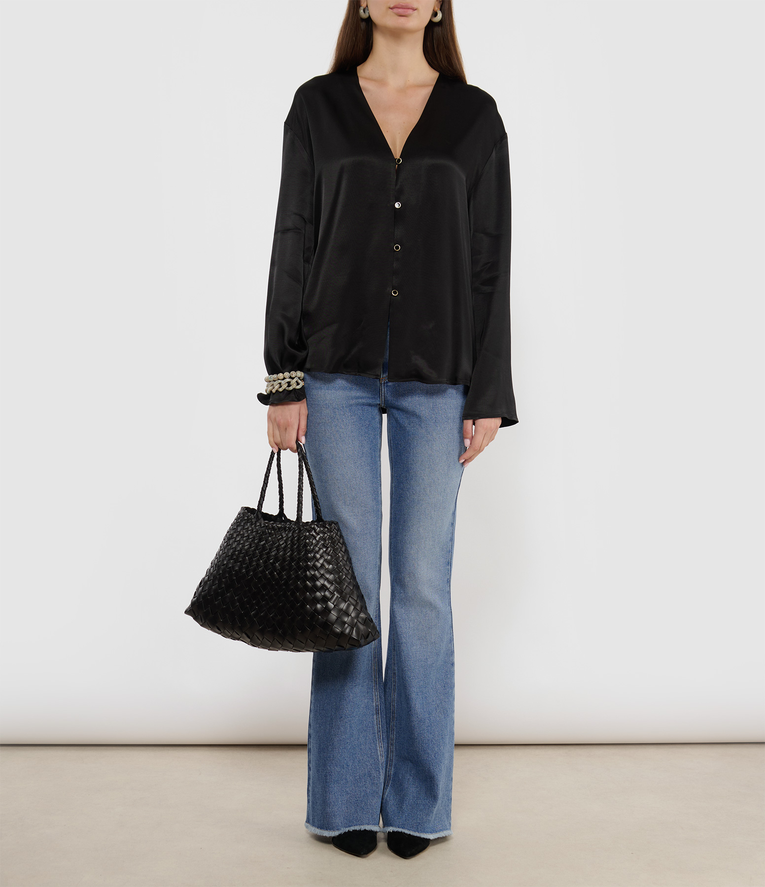 Omea Satin Blouse with Black Buttons