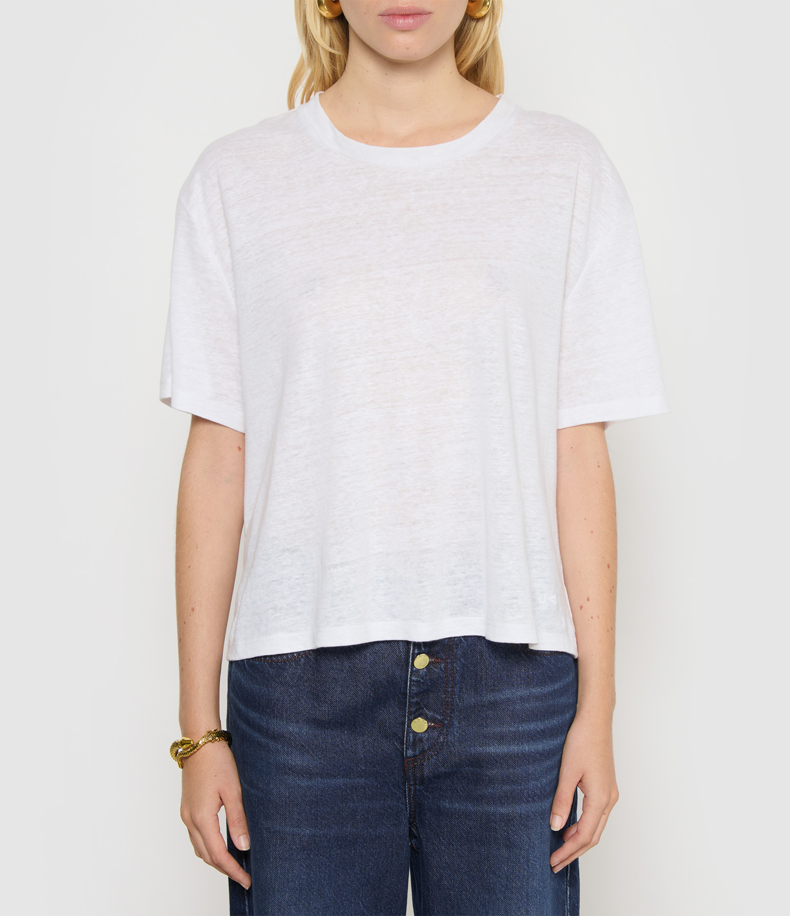 Mago White Linen Slub Jersey T-shirt