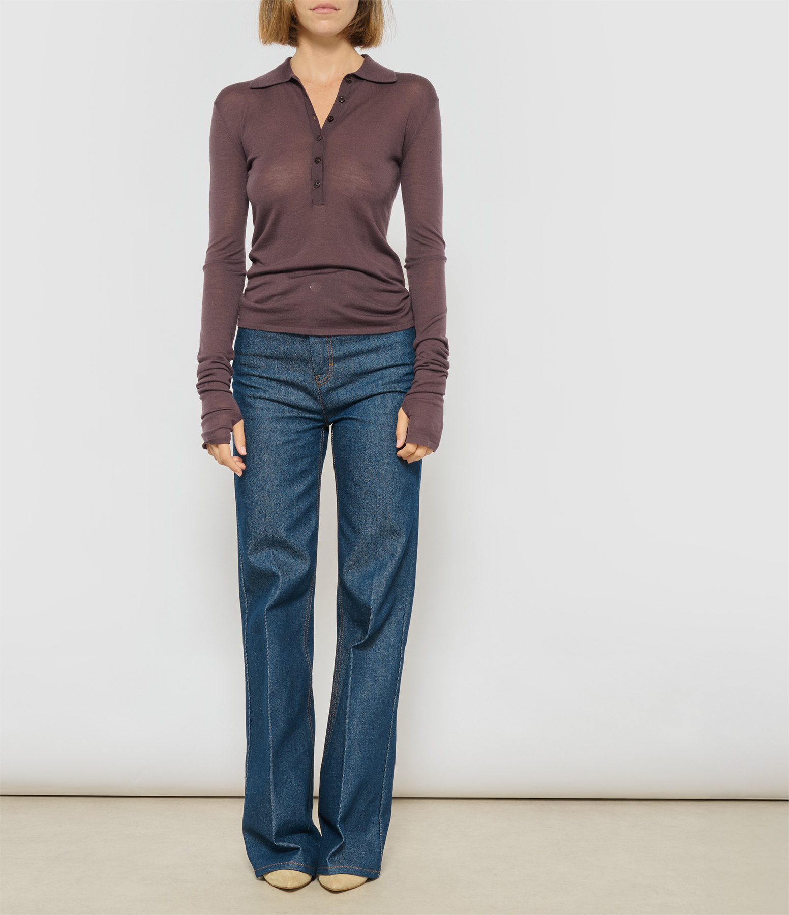 Top Okay Chocolate Cashmere Knit Polo Shirt