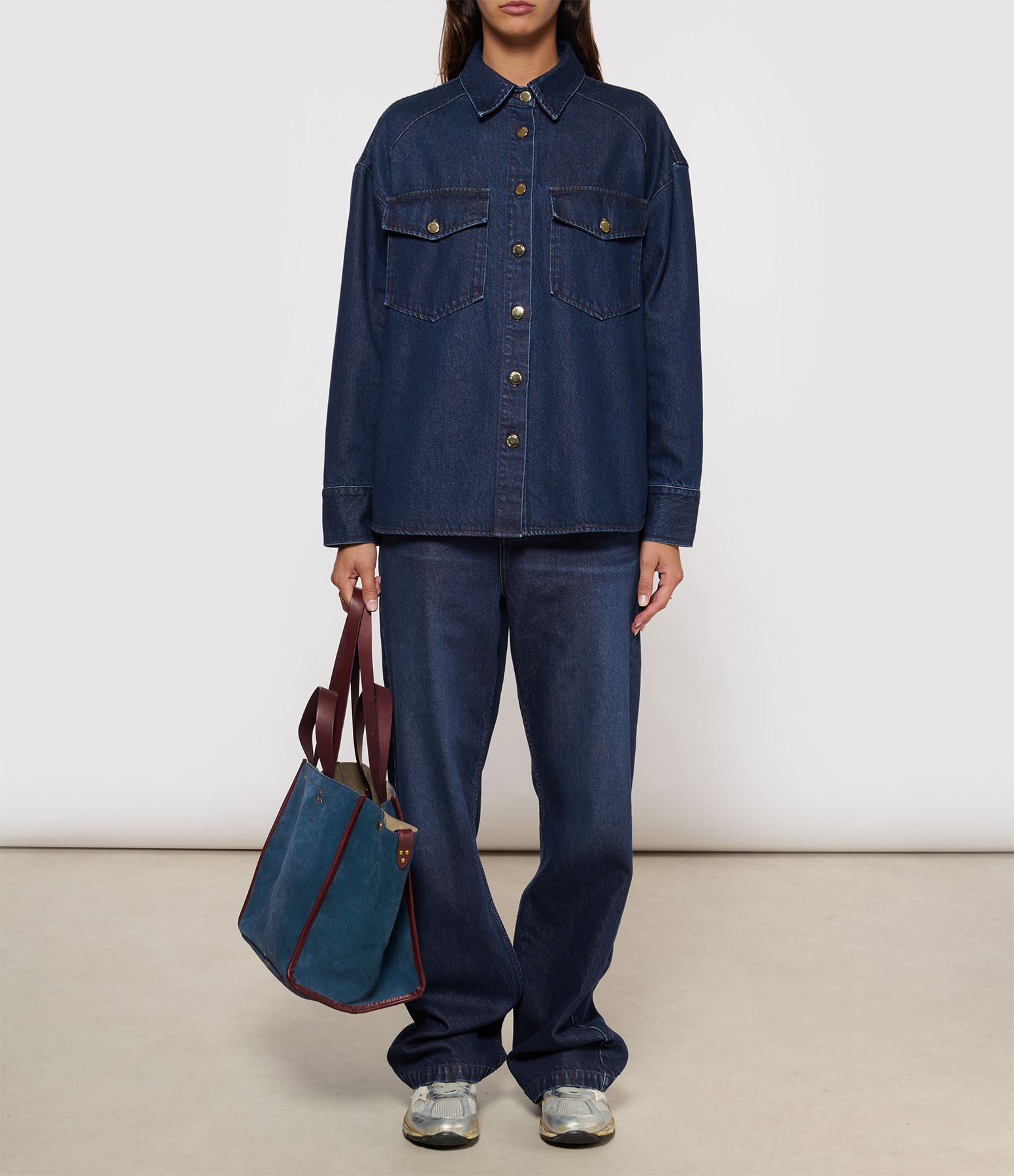 Nala Shirt with Gold Buttons in Raw Blue