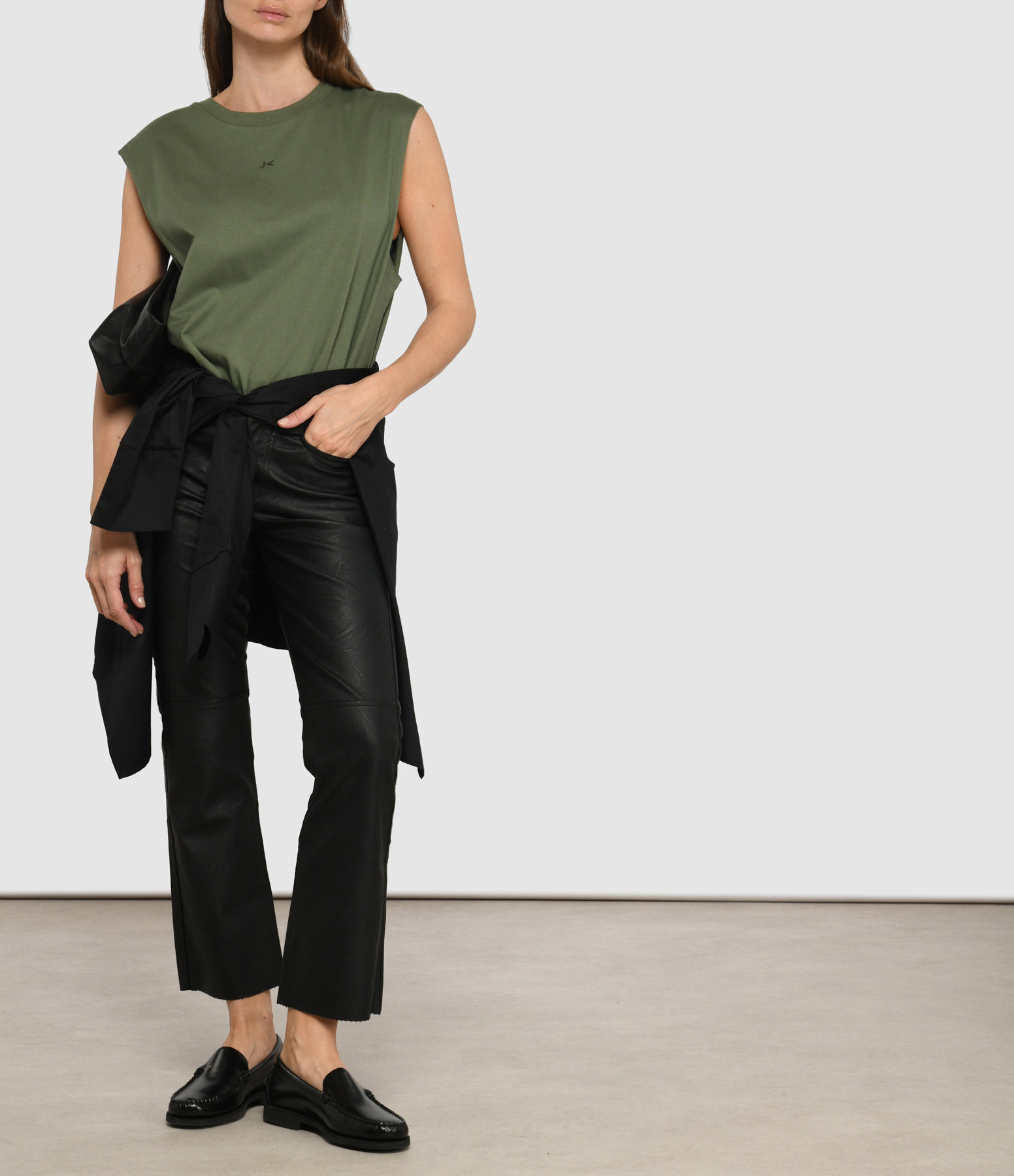 Gabryel Black Faux Leather Cropped Flare Trousers