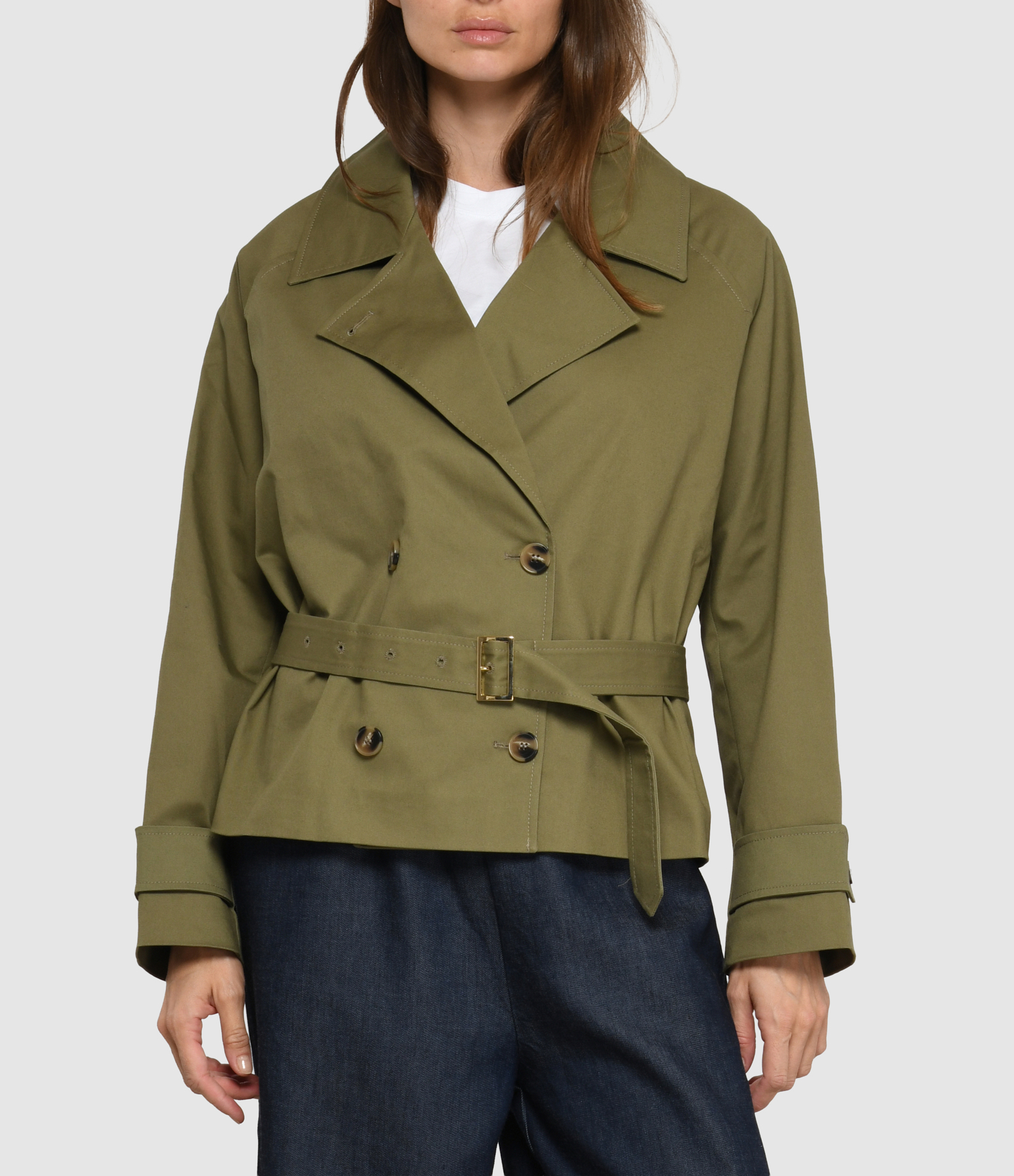 Othis Boxy Gabardine Trench Coat in Khaki