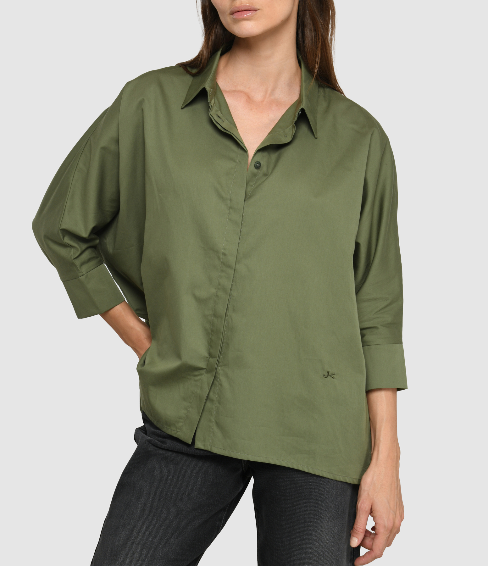 Malo Satin Poplin Shirt in Khaki