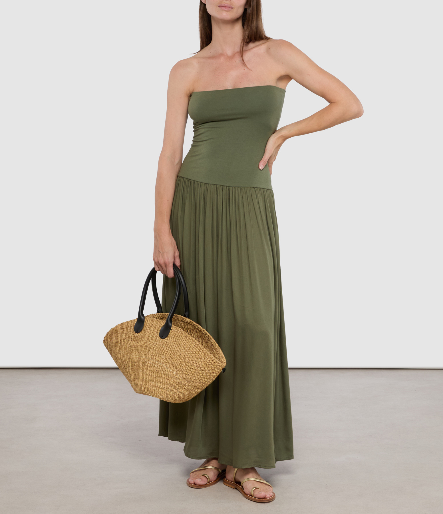 Lyv Two-Tone Khaki Strapless Dress