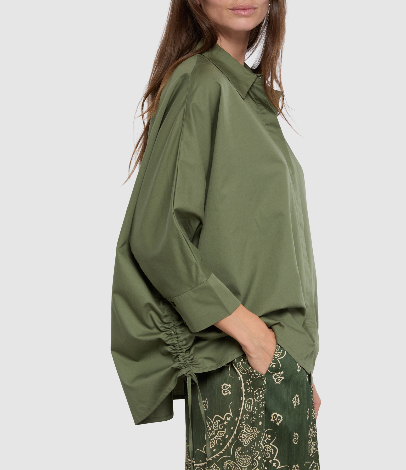 Prisca Satin Poplin Shirt in Khaki