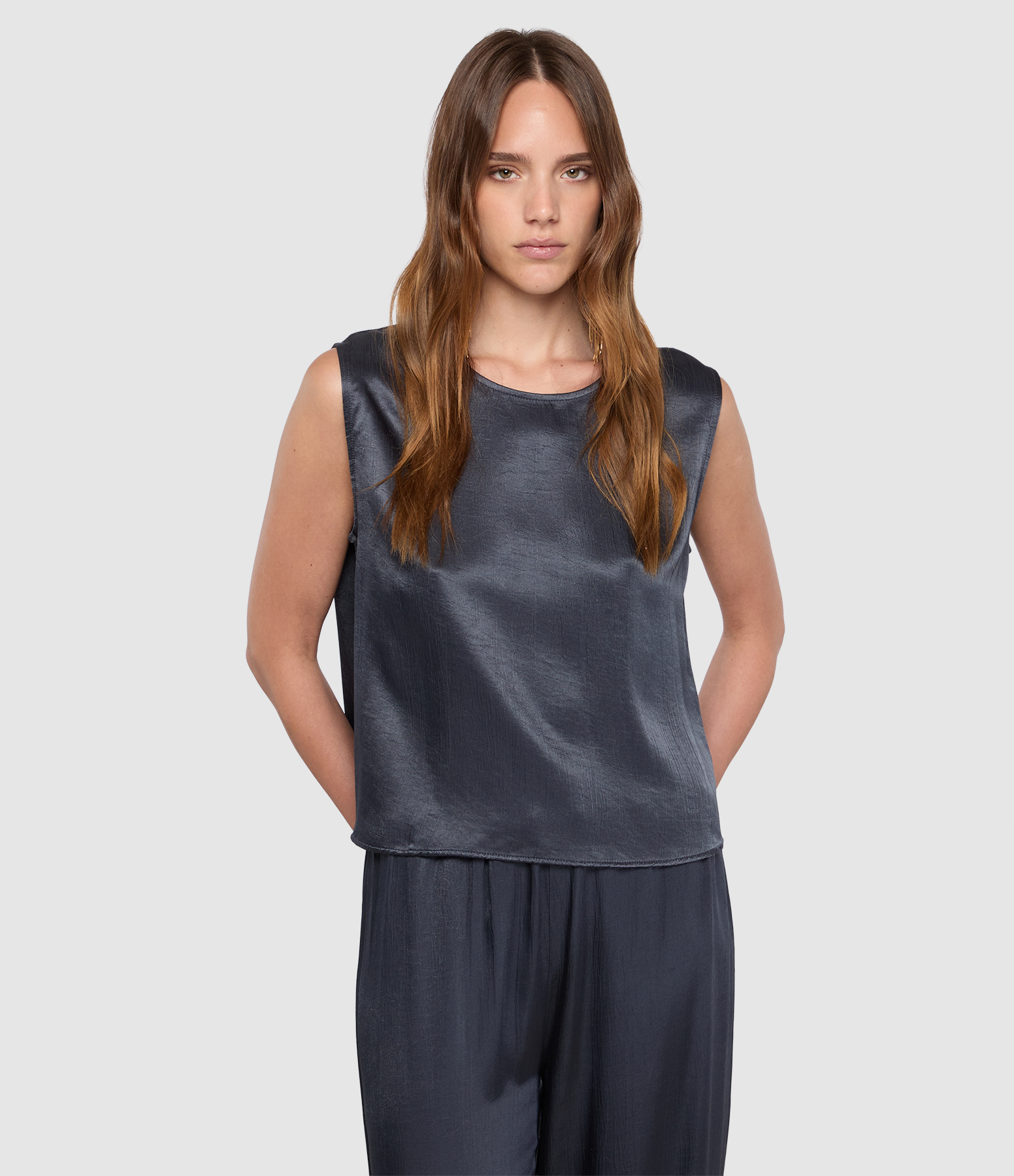 Blue Pima Satin Top