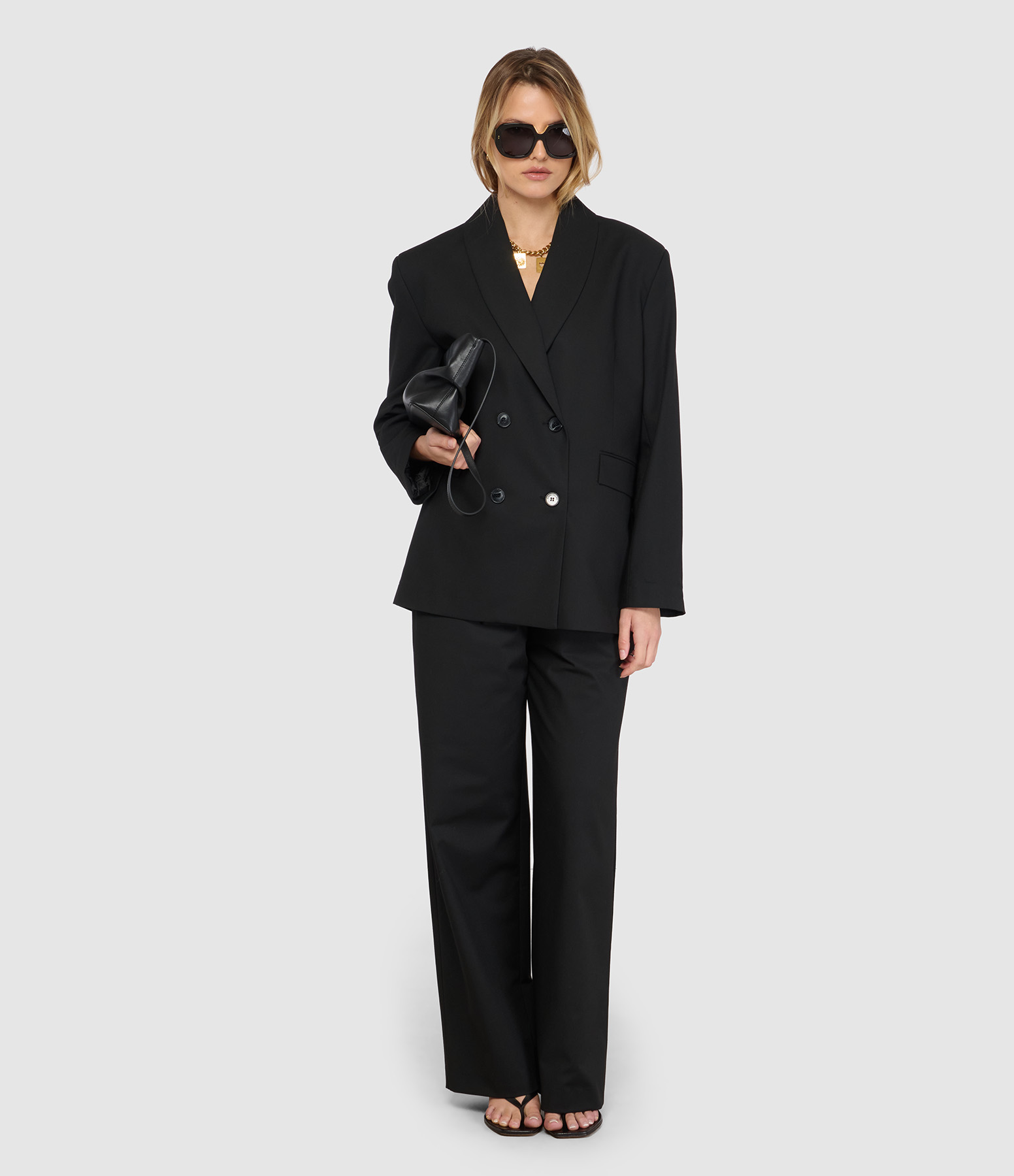 Rosie Black Straight-Leg Wide-Leg Trousers, Elasticated Waist