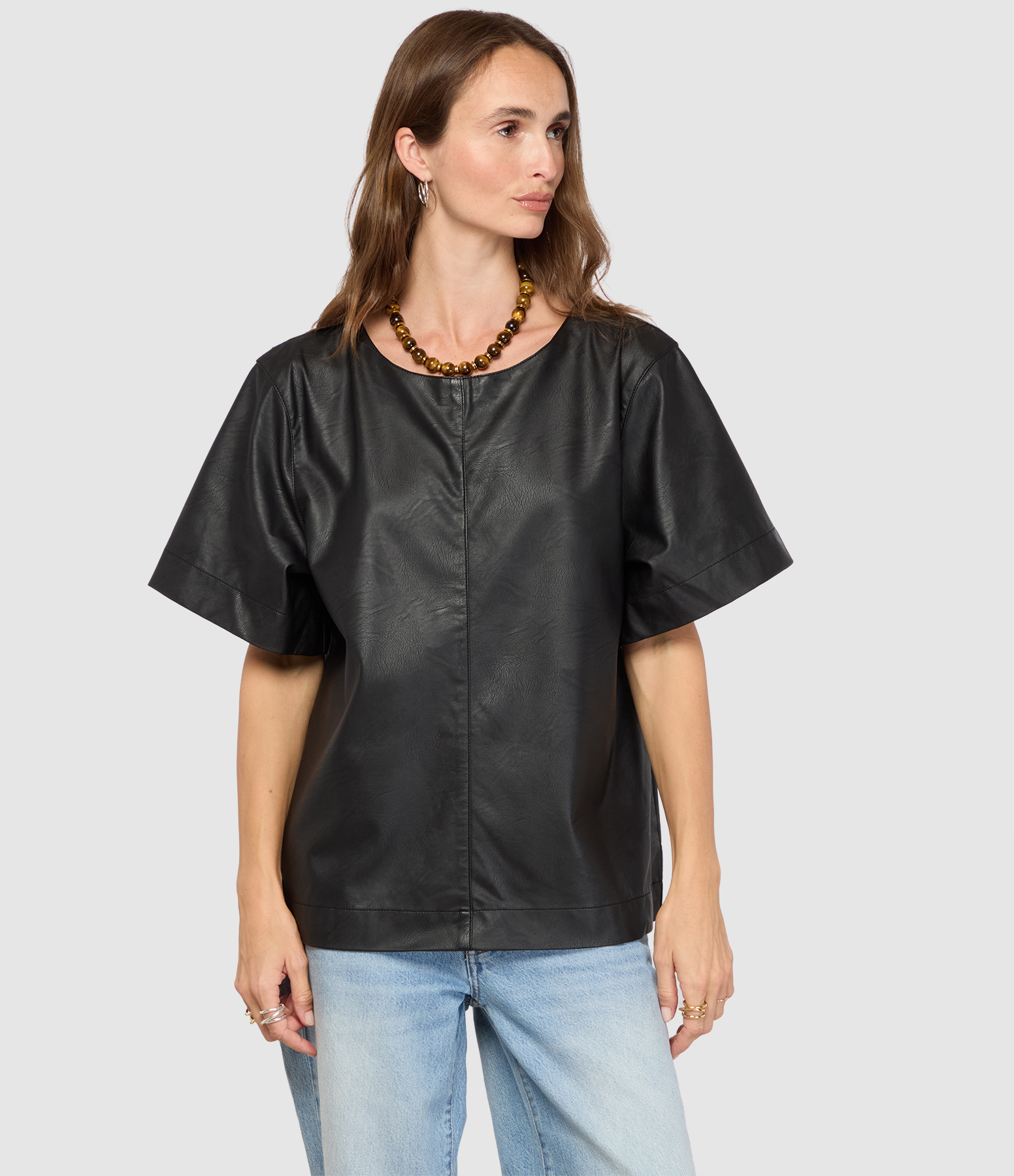 Romy Black Faux Leather Top