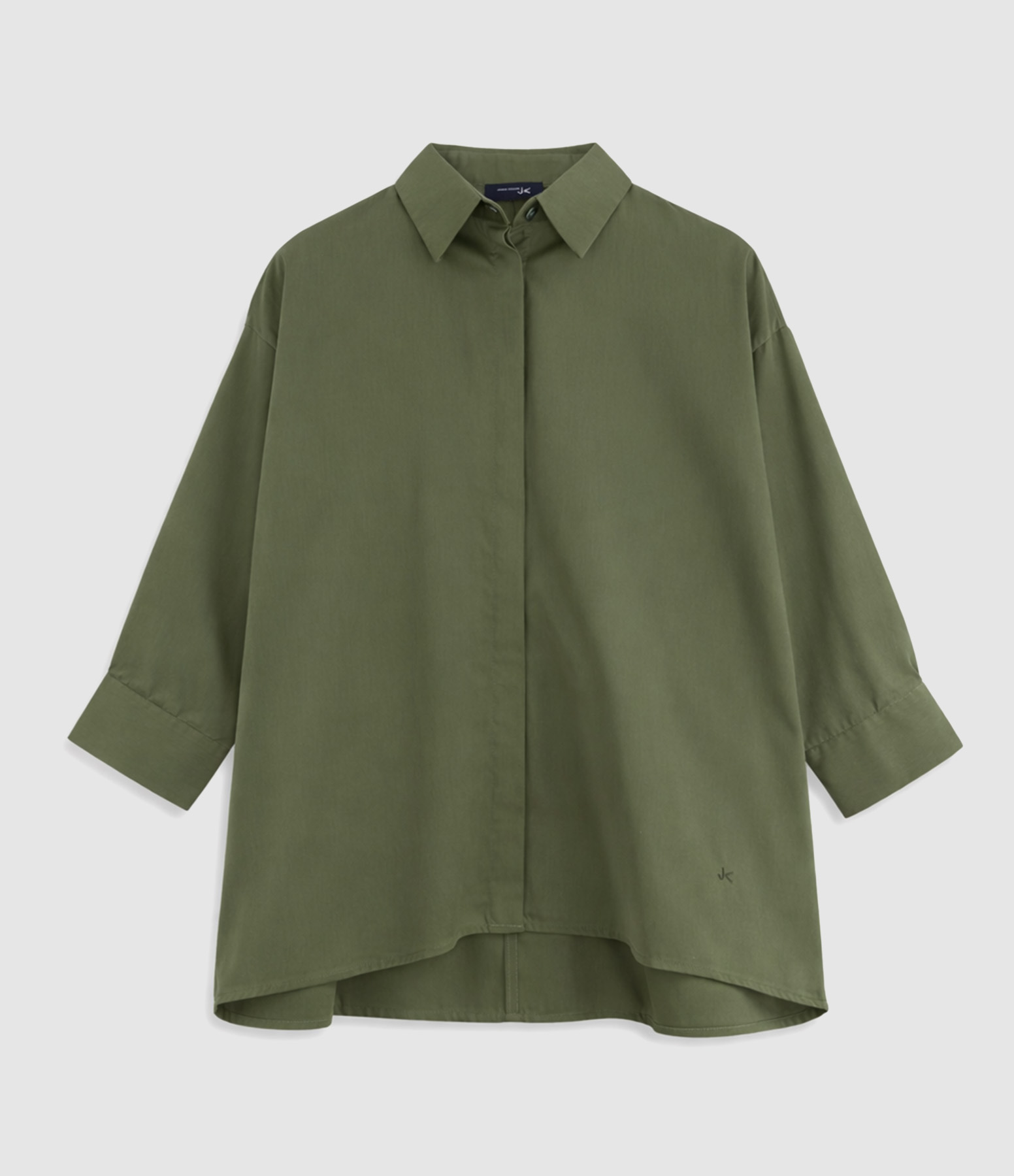 Malo Satin Poplin Shirt in Khaki