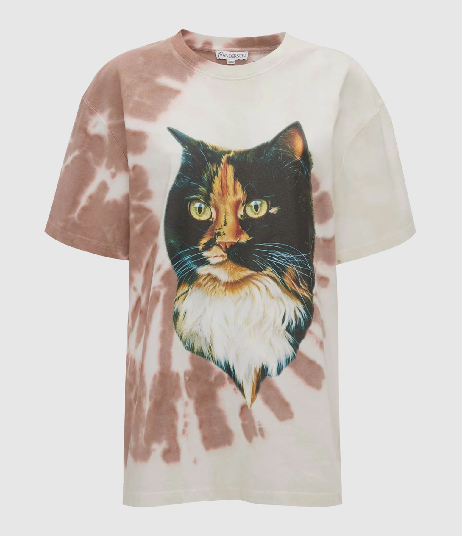 Tobacco-coloured Tie-Dye Cat Print T-shirt