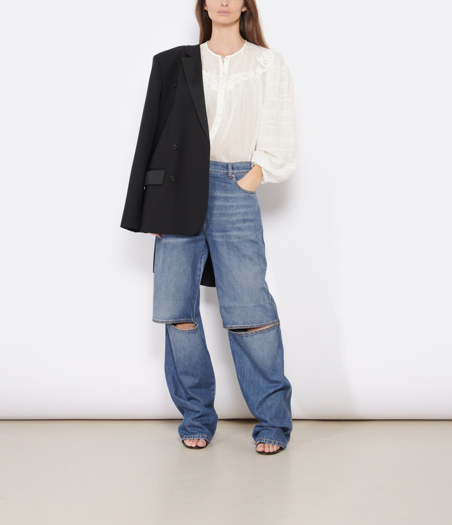 Blue Cut-Out Knee-Length Bootcut Jeans