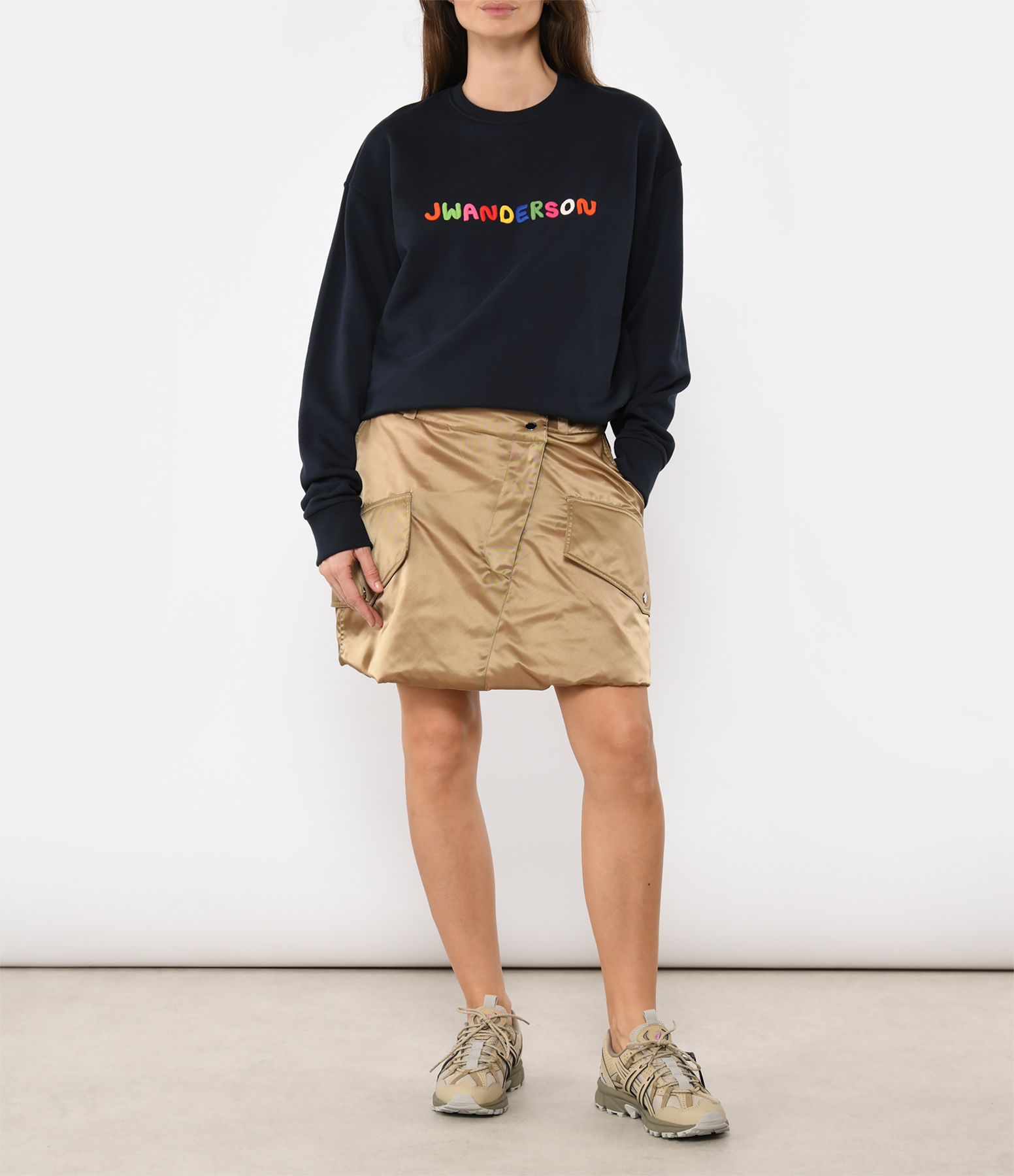 Beige Padded Cargo Mini Skirt
