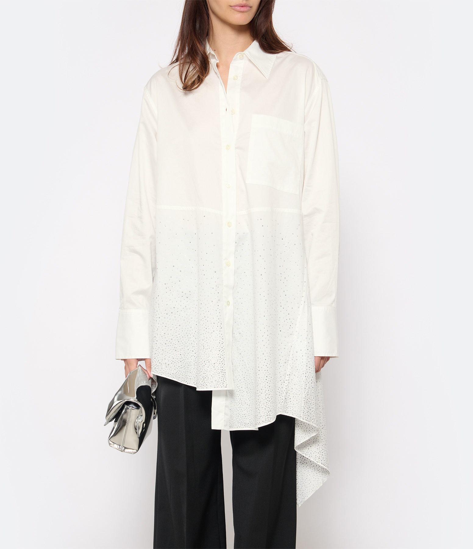 Crystal Hem White Shirt Dress