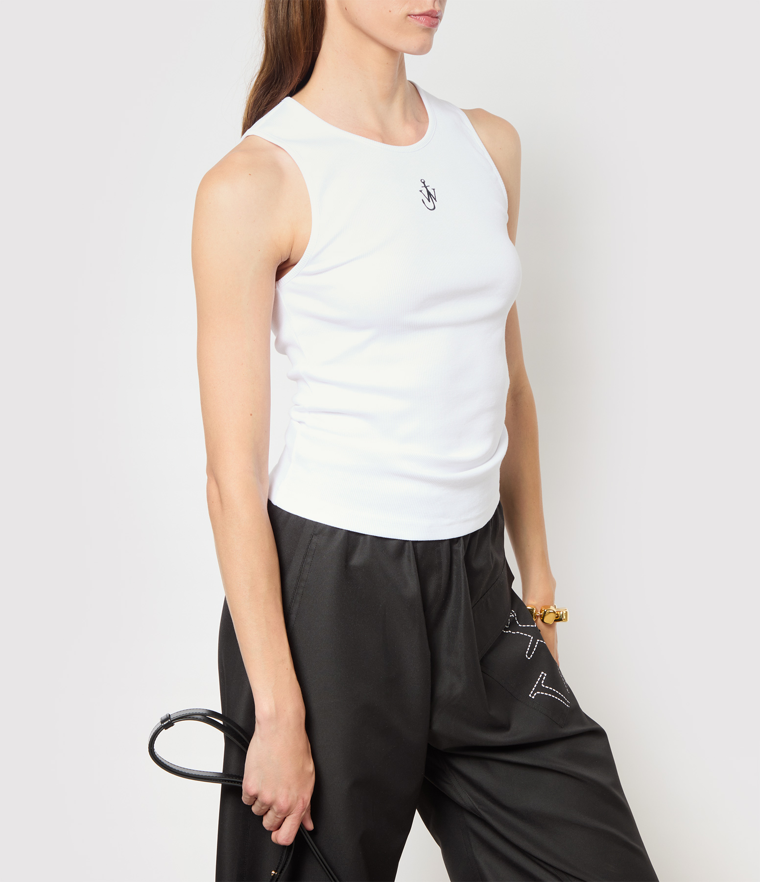 Anchor Embroidery White Tank Top