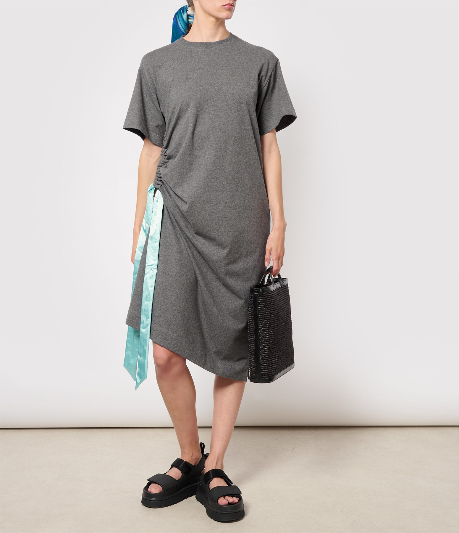 Satin Tie Midi Dress – Dark Grey Melange