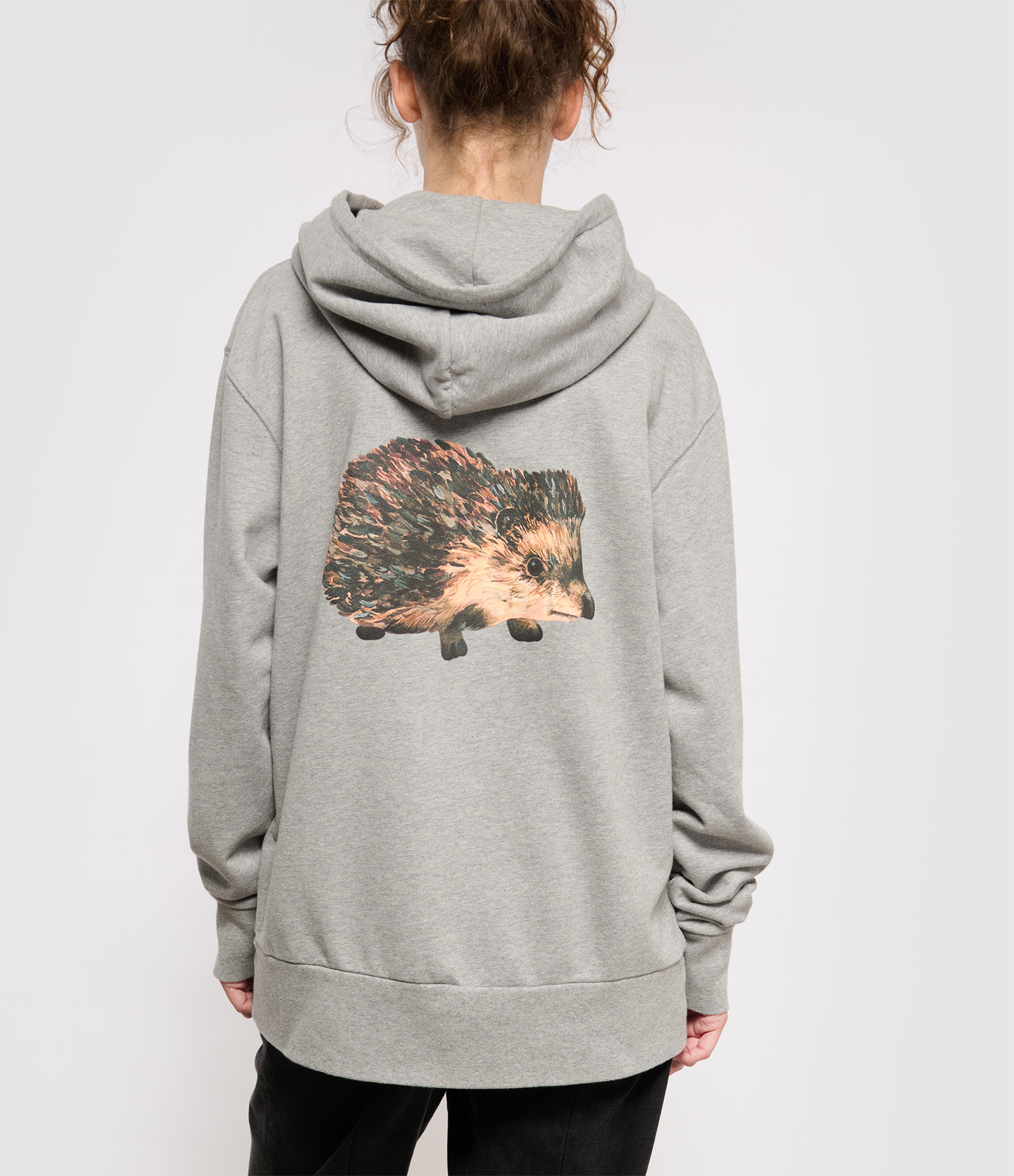 Men's Hooded Sweatshirt with 'Prickly Back' Print in Light Grey
