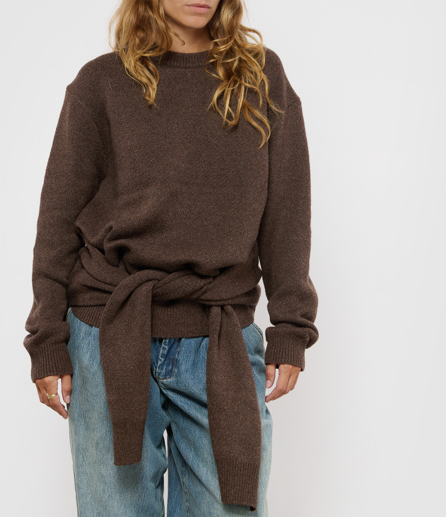Smoke-Coloured Draped Tie-Front Jumper