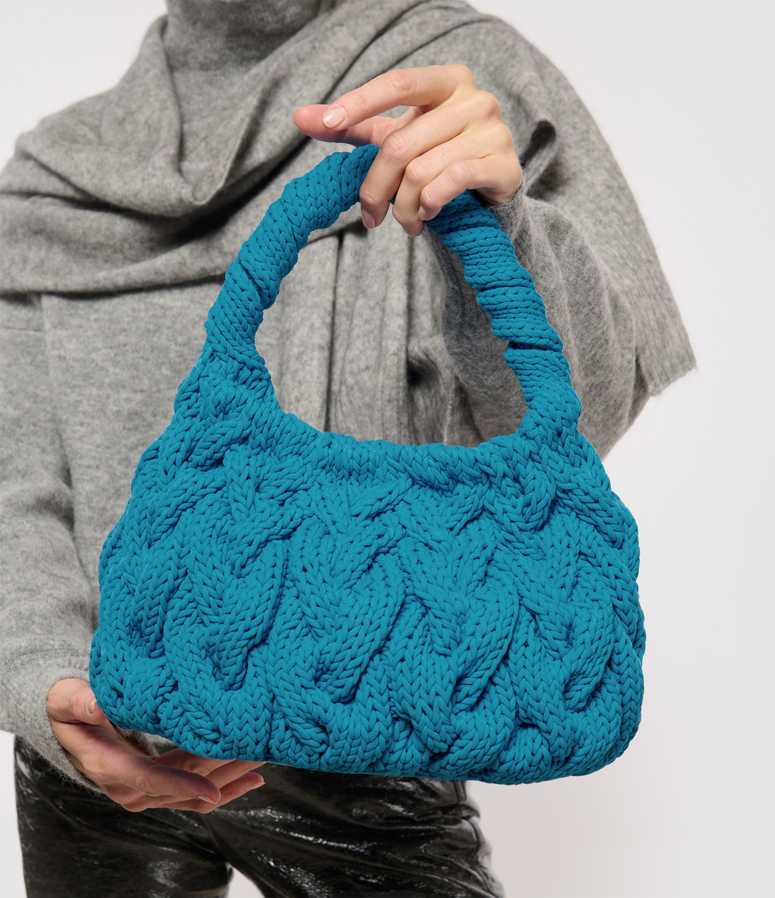 Blue Cable-Knit Bag