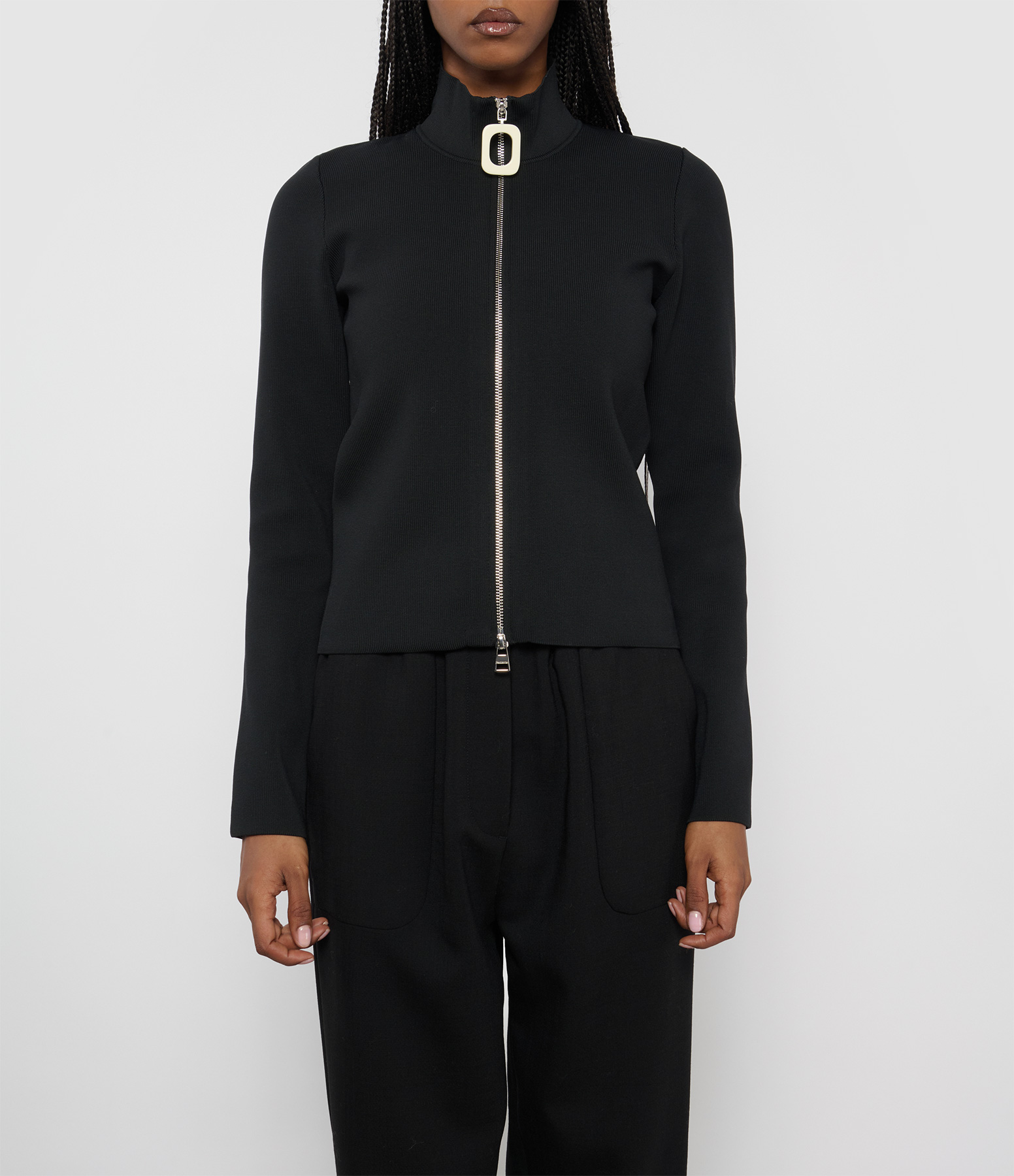 Black Fitted Zip-Up Cardigan
