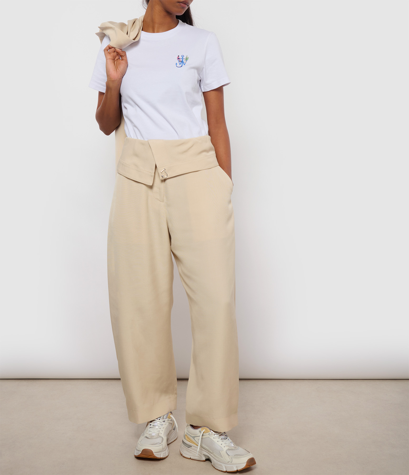 Beige Fold-Over Trousers