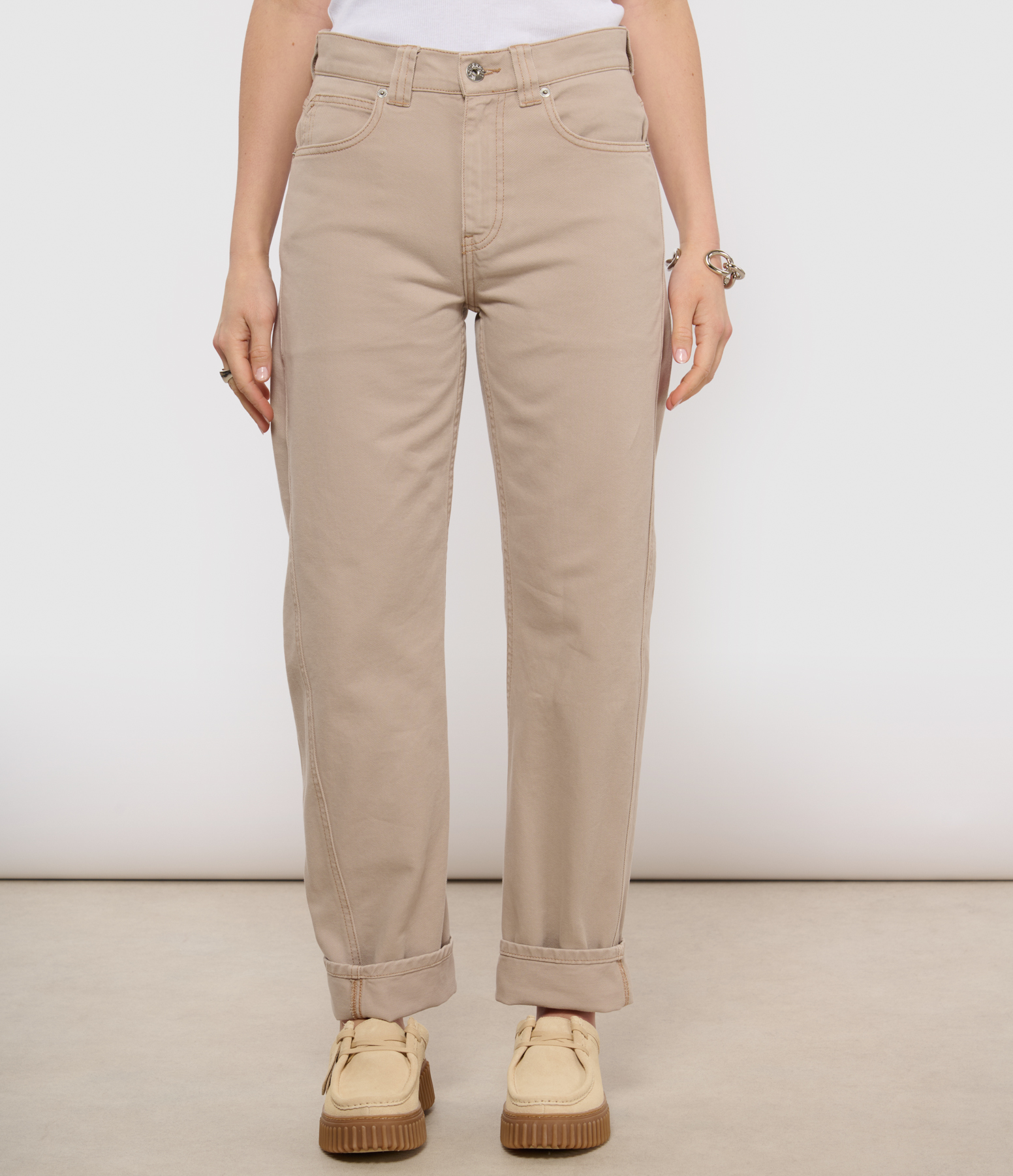 Beige Twisted Slim-Fit Jeans