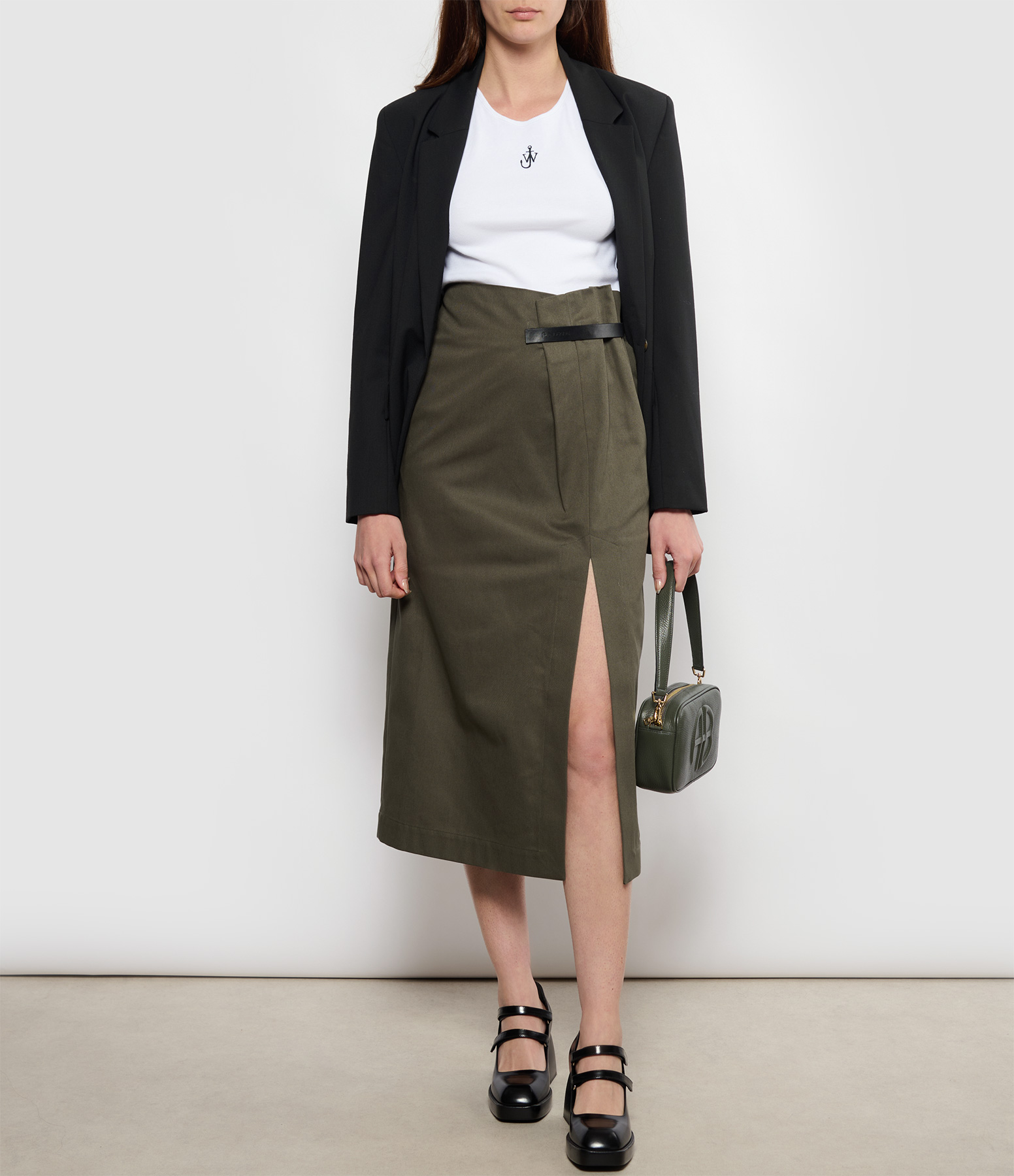 Khaki Skirt with Slit and Straps