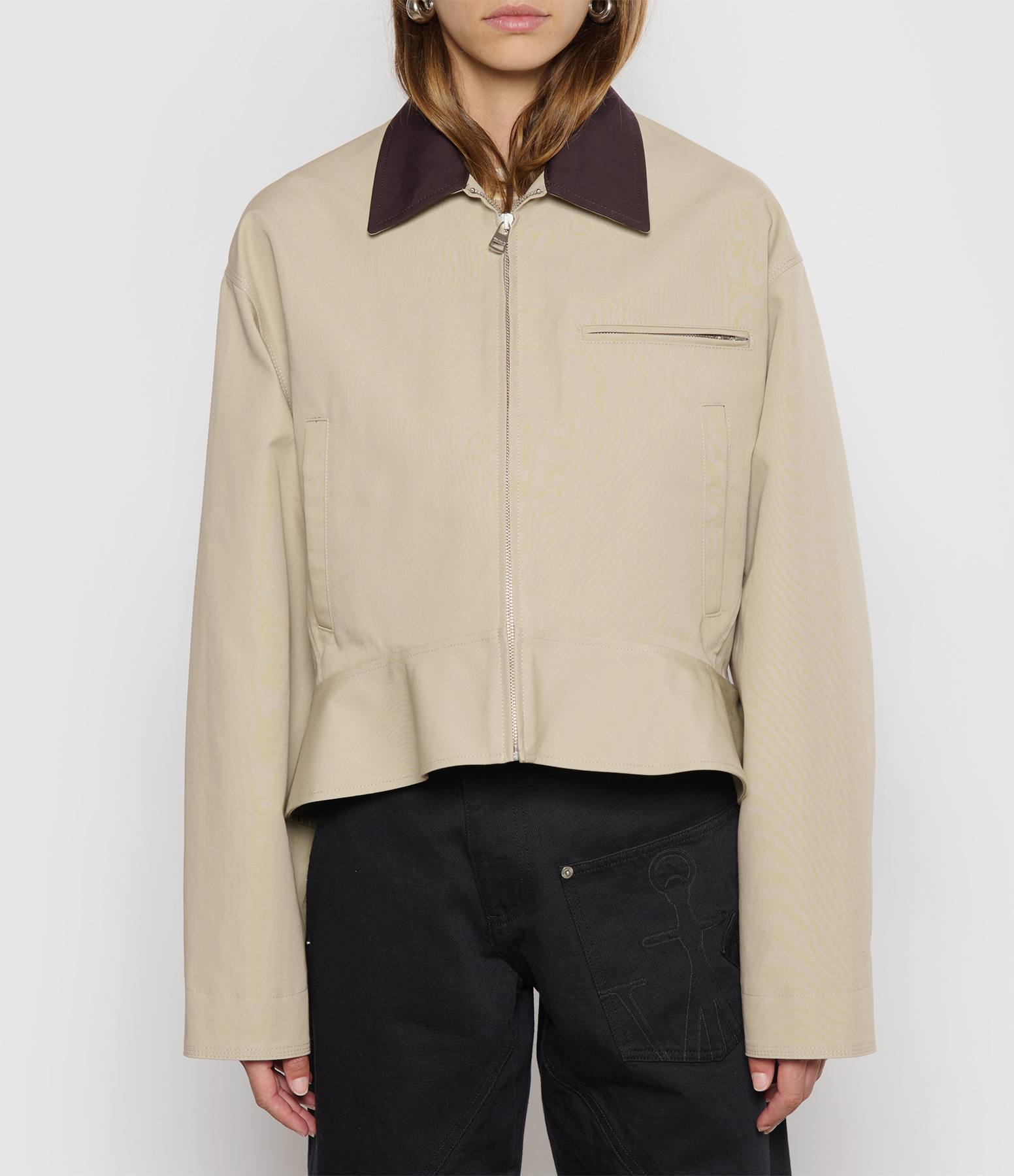 Curved Hem Workwear Jacket in Nougat Chocolate