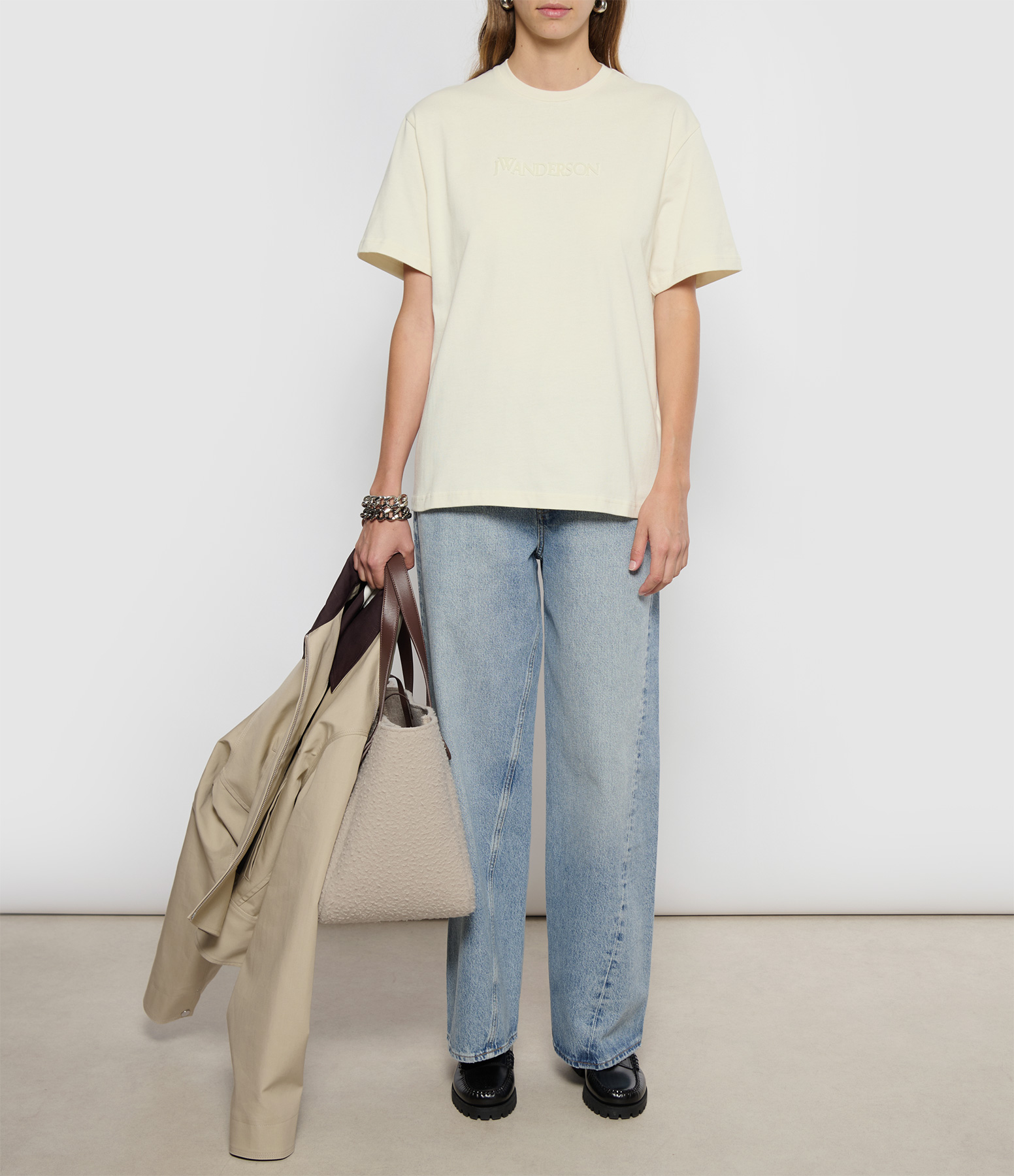 Beige T-shirt with 3D Embroidered Logo