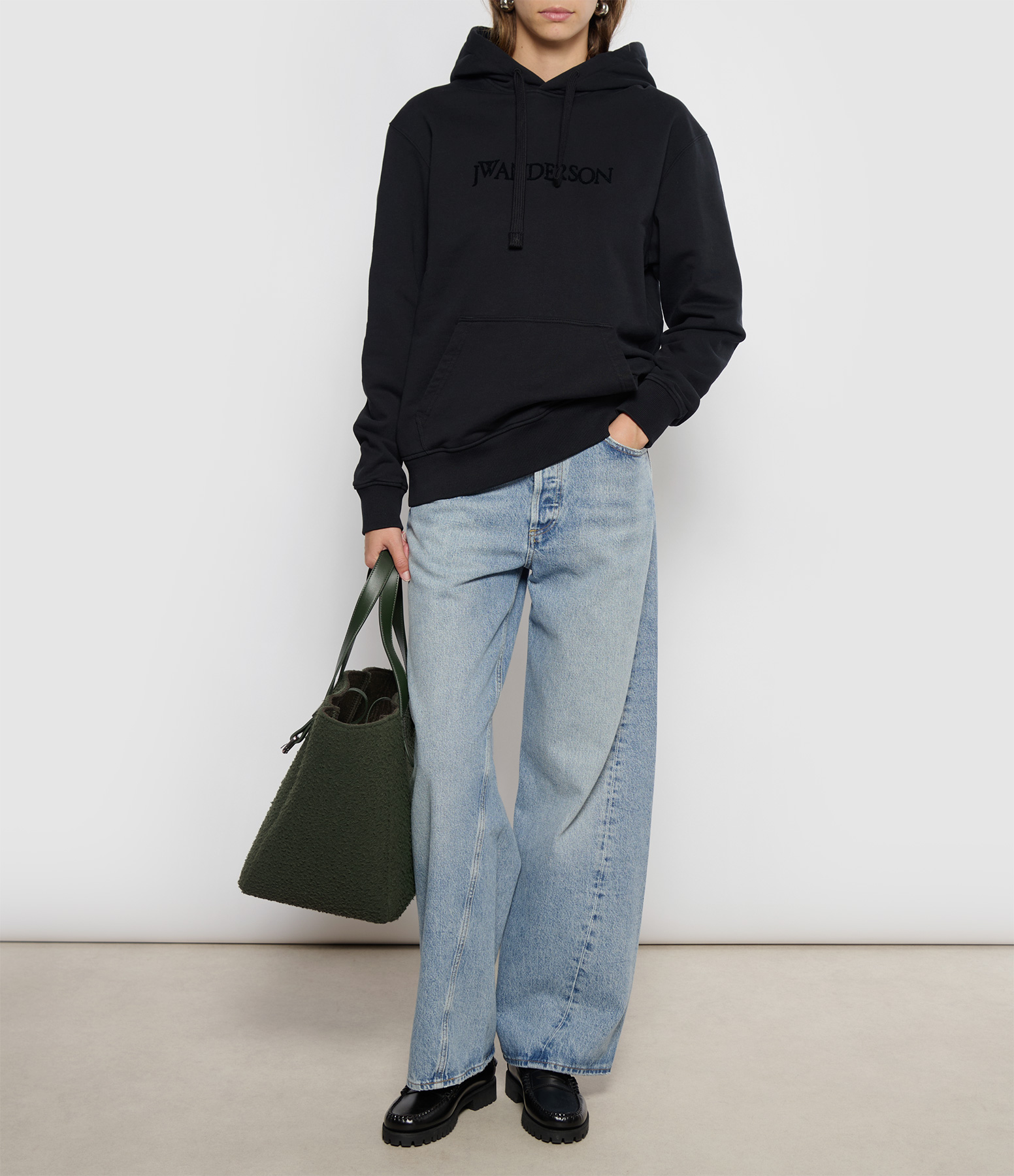 Black Embroidered Logo Hoodie