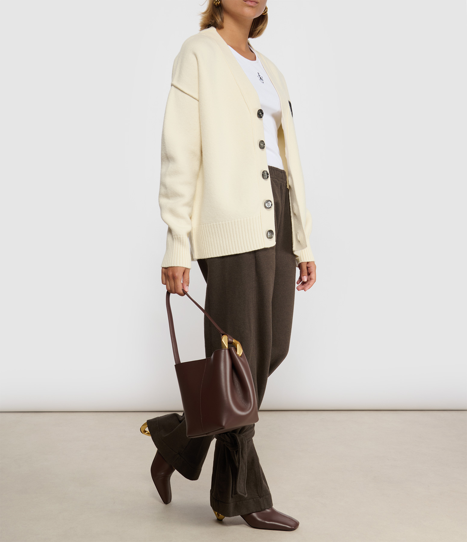 Dark Brown Melange Tied Bow Jogging Top