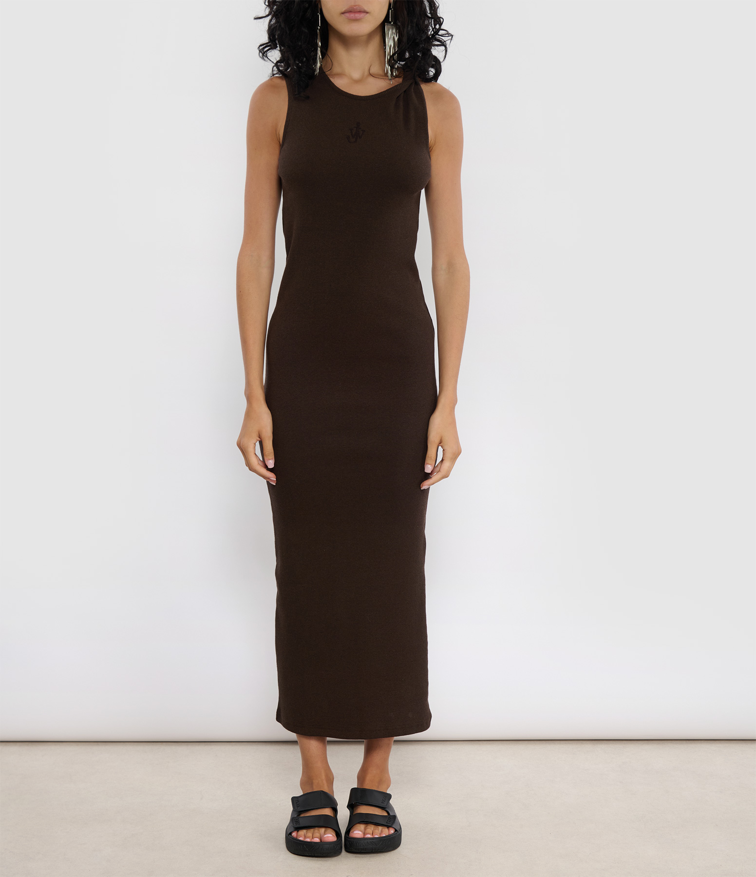 Twisted-Strap Dress with Anchor Embroidery