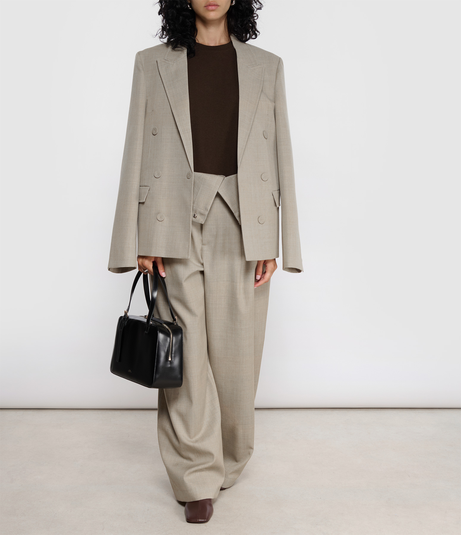 Clay-Coloured Mixed-Weave Trousers with Turn-ups