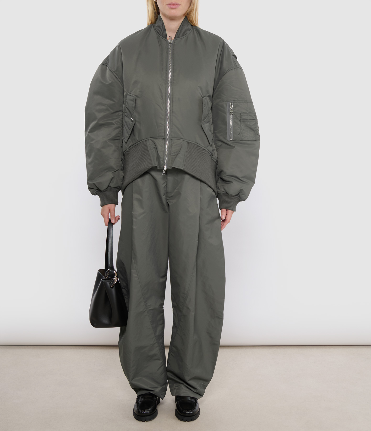 Oversized Steel Curved-Hem Bomber Jacket