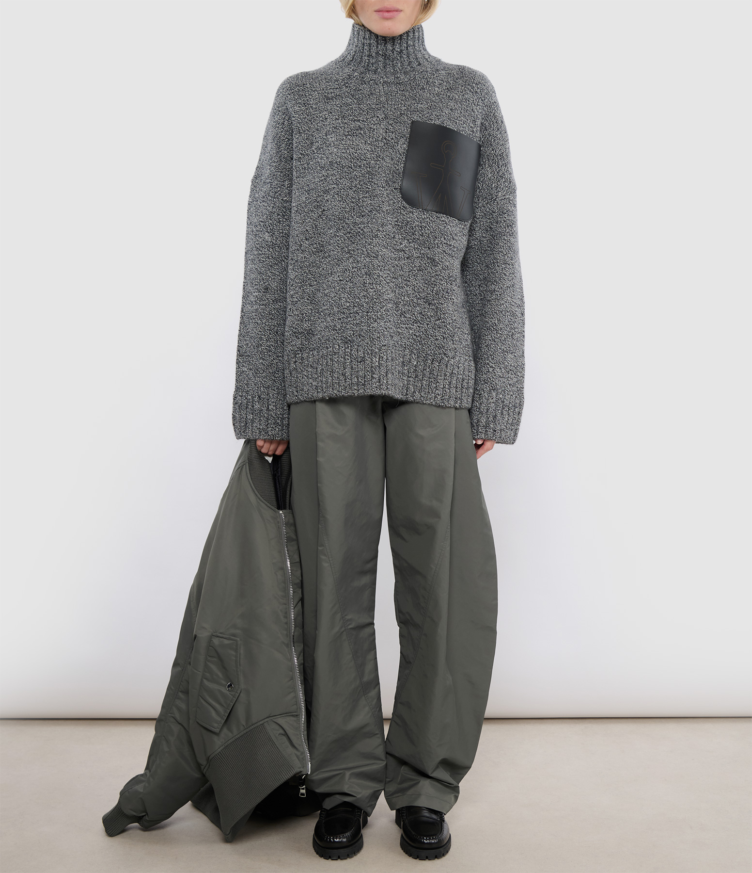 Grey Leather Patch Pocket Jumper