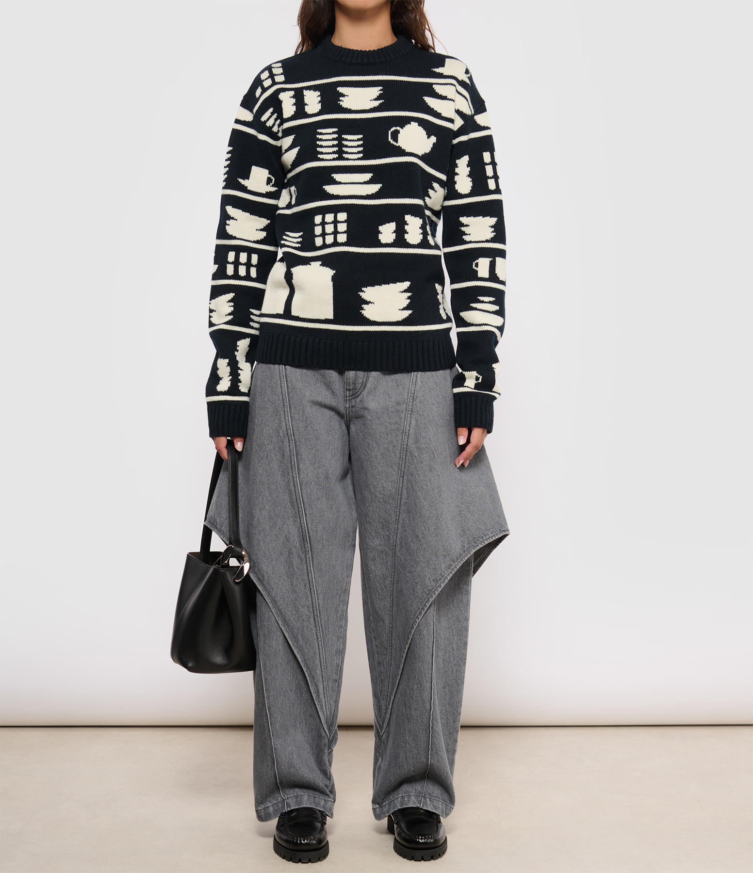 Crockery Jacquard Black and White Jumper
